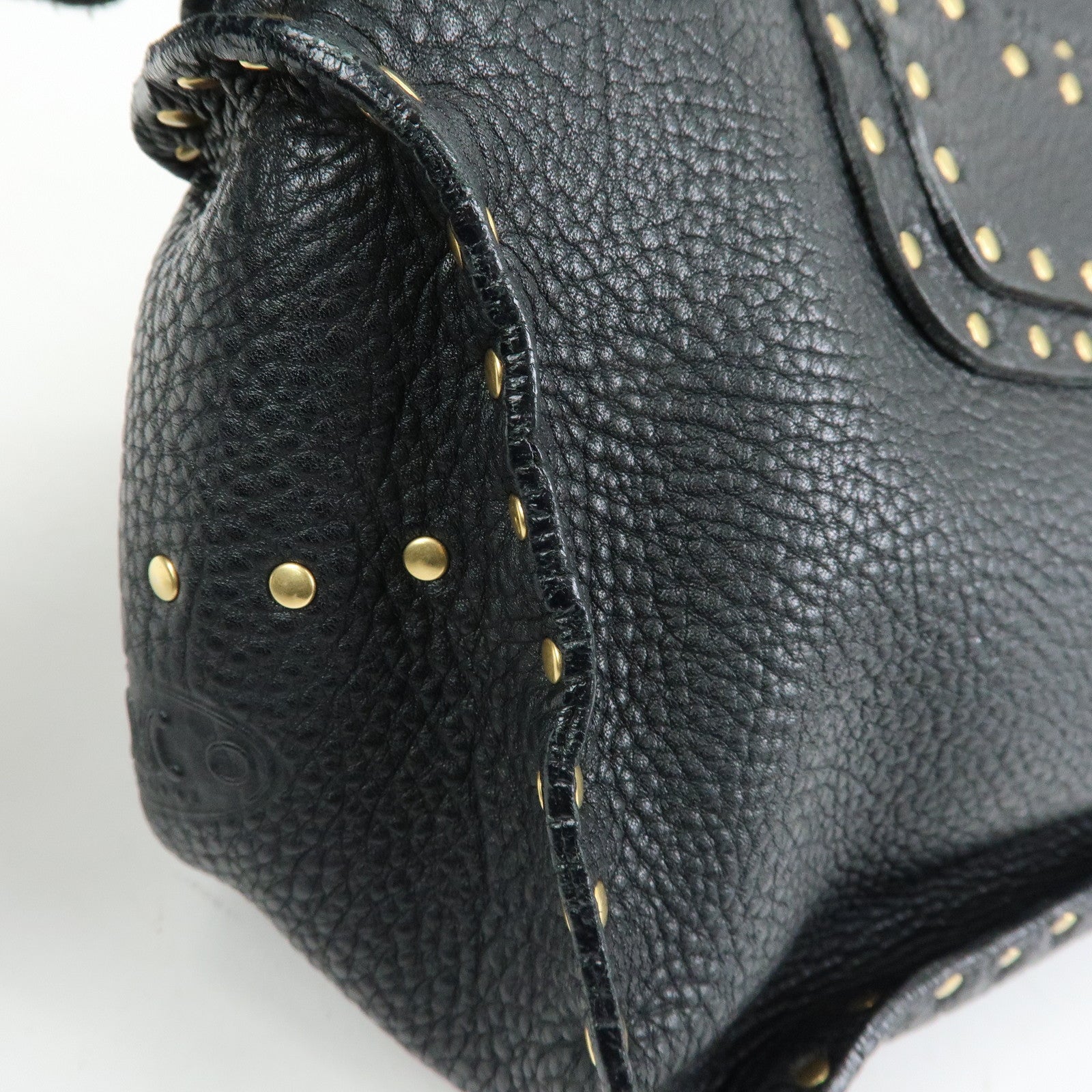 CELINE Boogie Bag Leather Hand Bag Tote Bag Black Studs