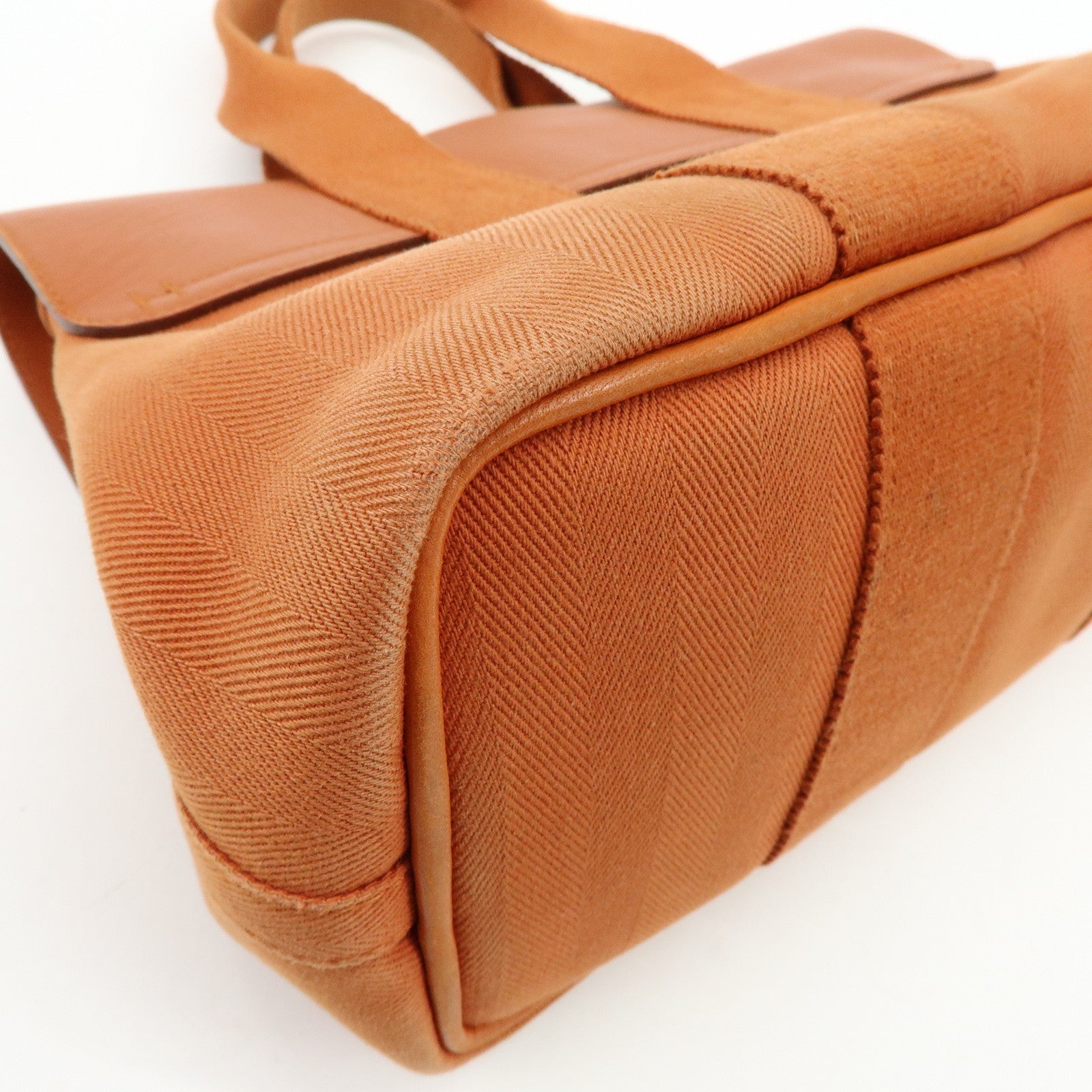 HERMES Valparaiso PM Toile Chevron Leather Tote Bag Hand Bag Brown