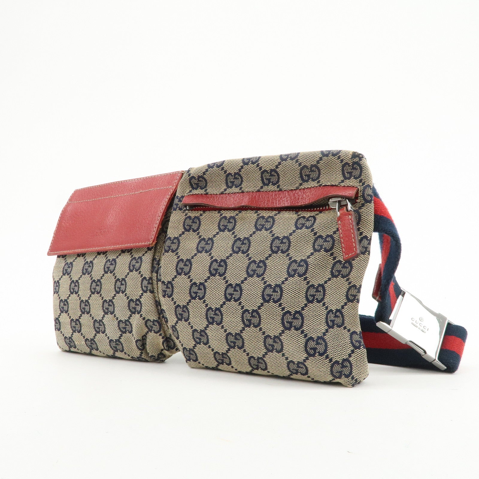 GUCCI Sherry GG Canvas Waist Bag Crossbody Bag Beige Red 28566