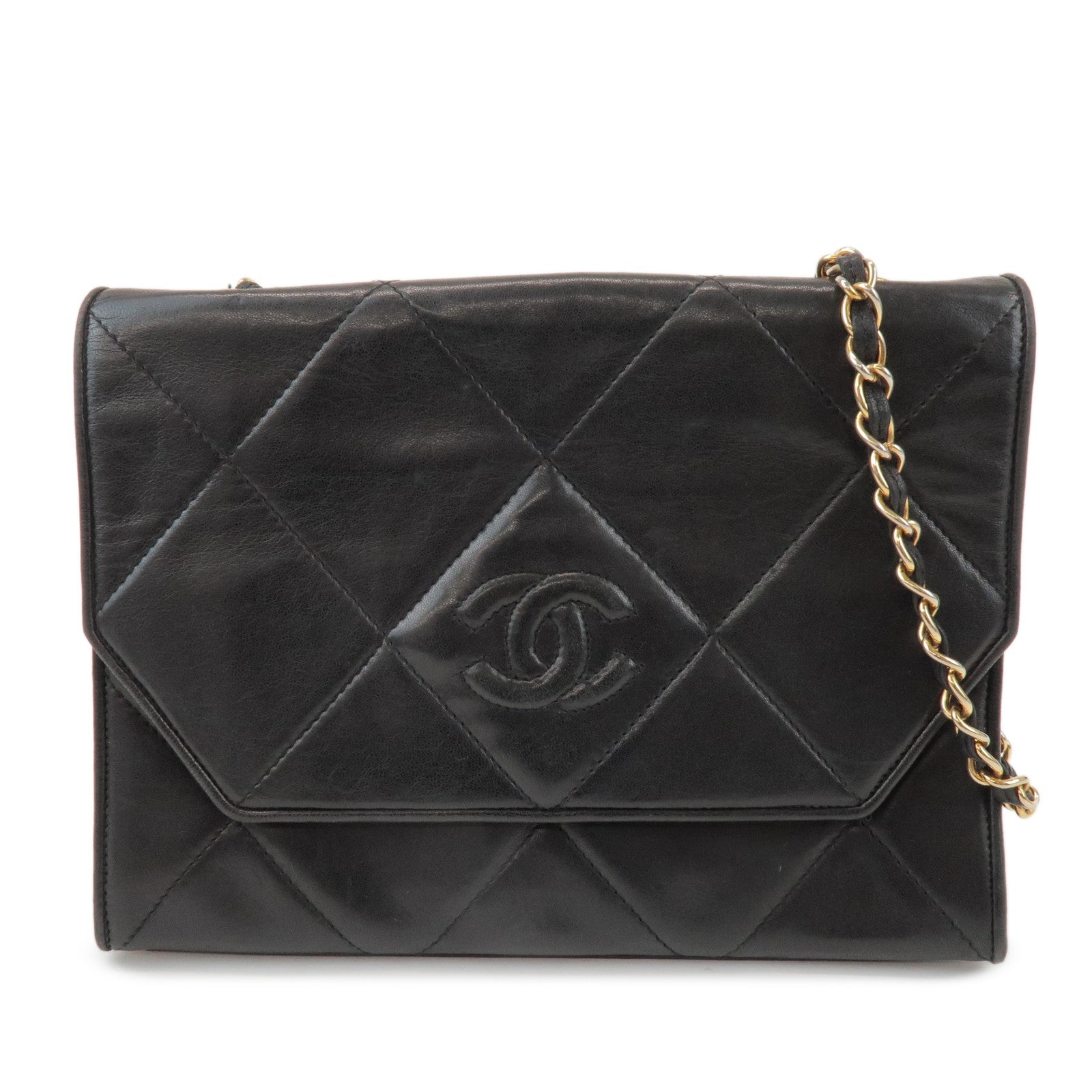 CHANEL Matelasse COCO Mark Lamb Skin Chain Shoulder Bag Black