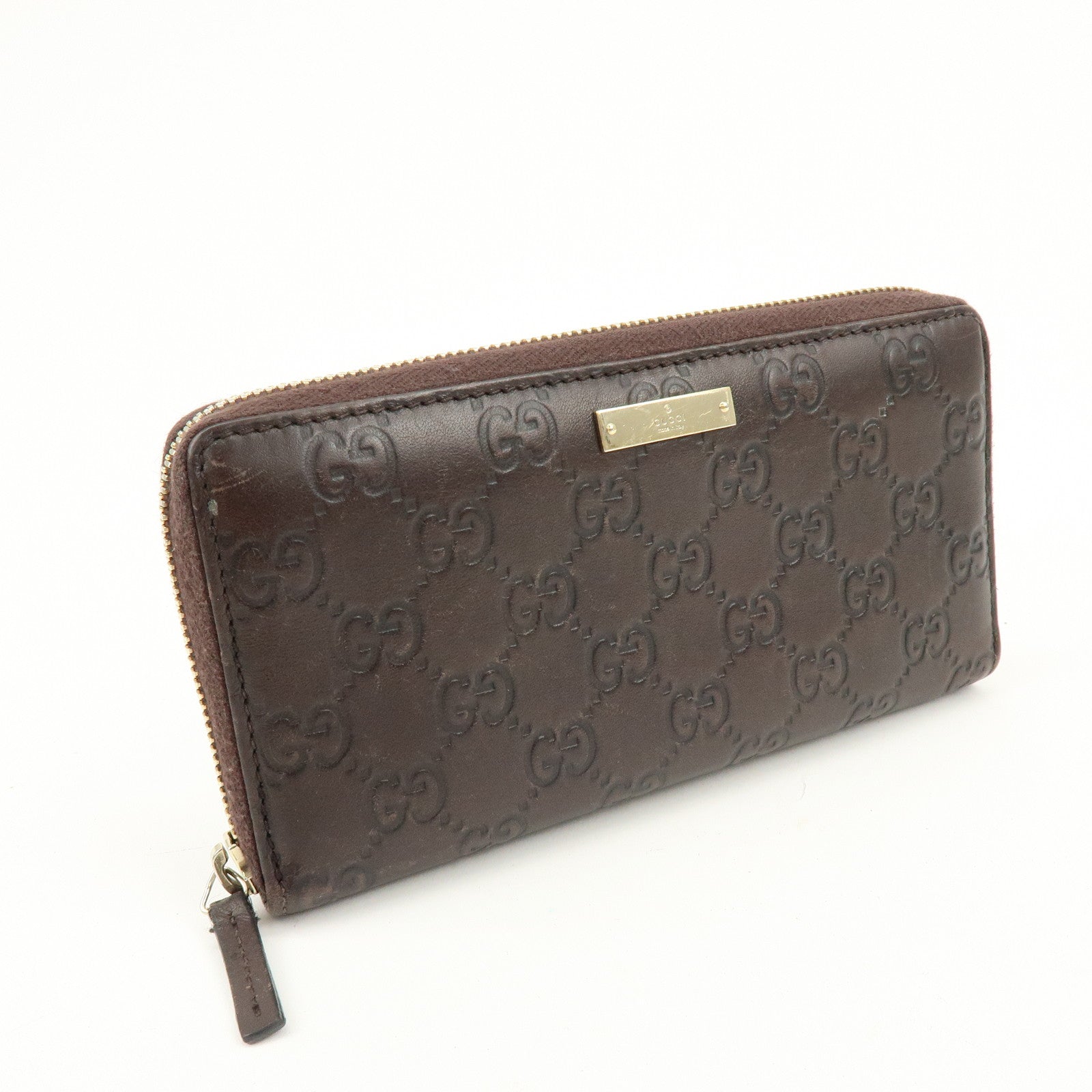 GUCCI Guccissima Leather Round Zippy Long Wallet Dark Brown 112724