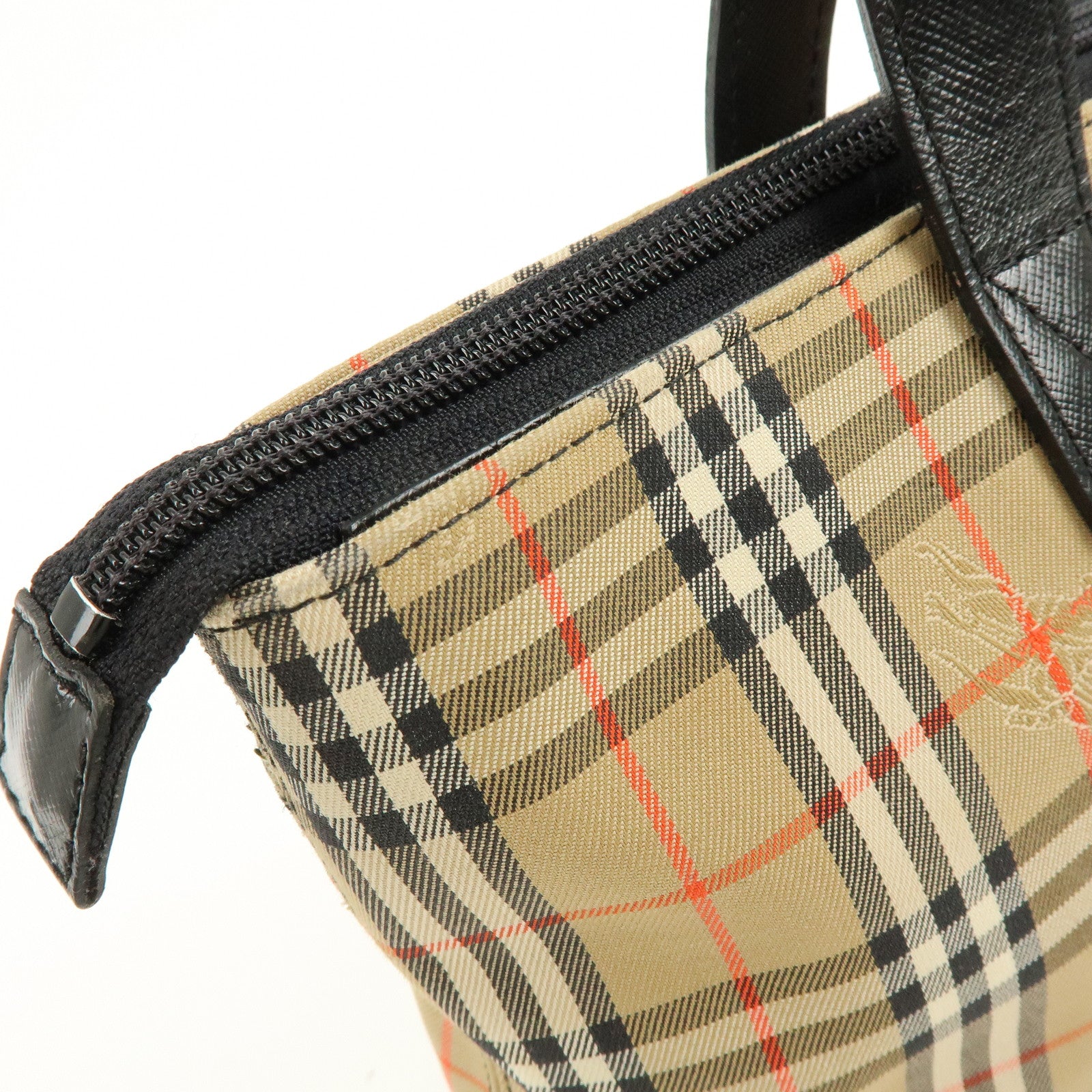 BURBERRY Canvas Leather Nova Plaid Tote Bag Hand Bag Brown Black
