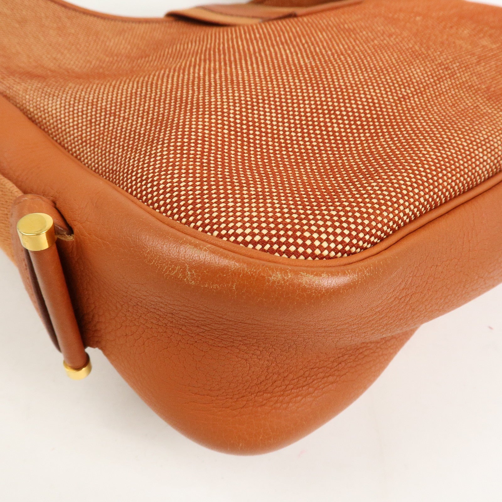 HERMES Toile Ash Leather □B Stamped Sac Shoulder Bag Brown