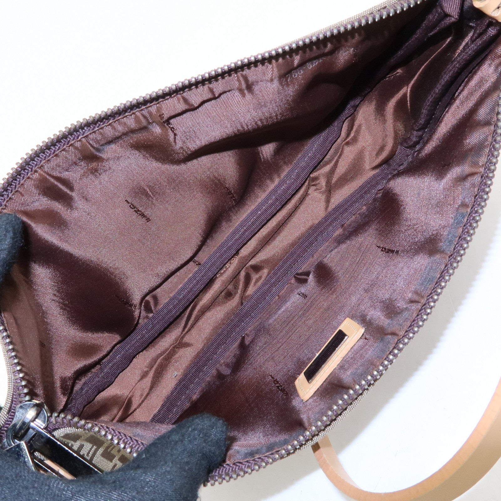 FENDI Zucchino Canvas Leather Shoulder Bag Hand Bag Beige 8BR144