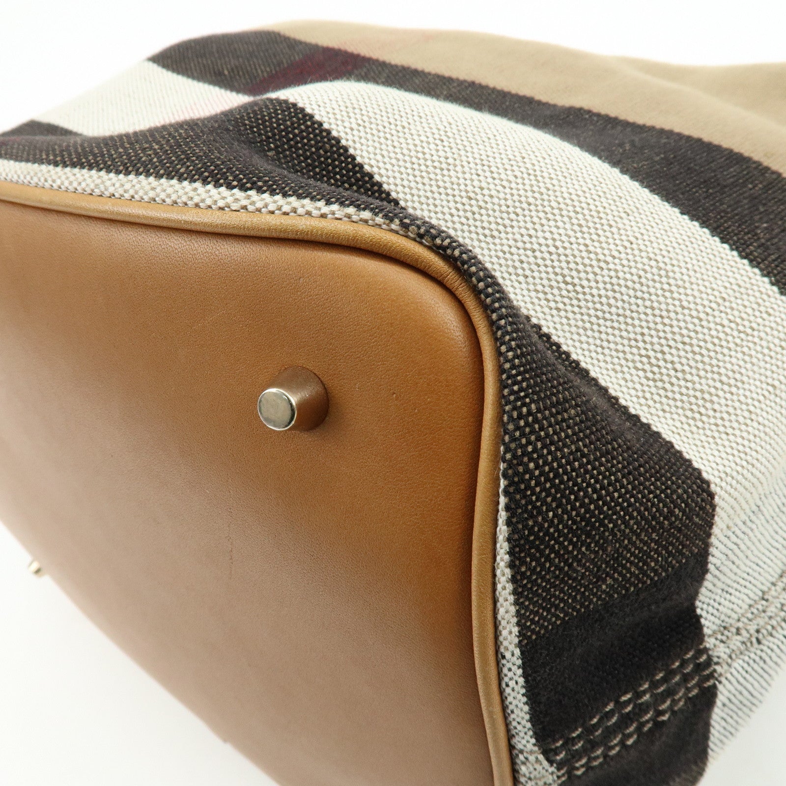 Burberry Canvas Leather 2Way Shoulder Hand Bag Plaid Beige Camel