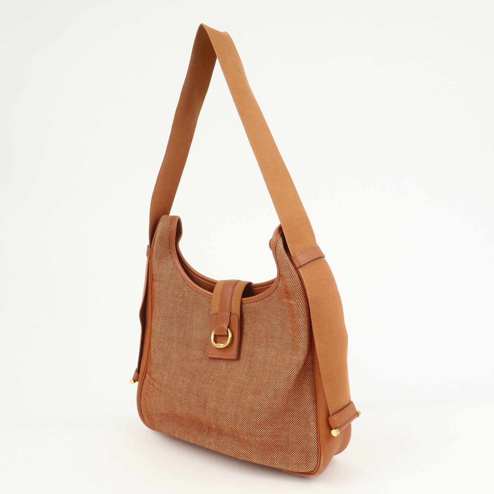 HERMES Toile Ash Leather □B Stamped Sac Shoulder Bag Brown
