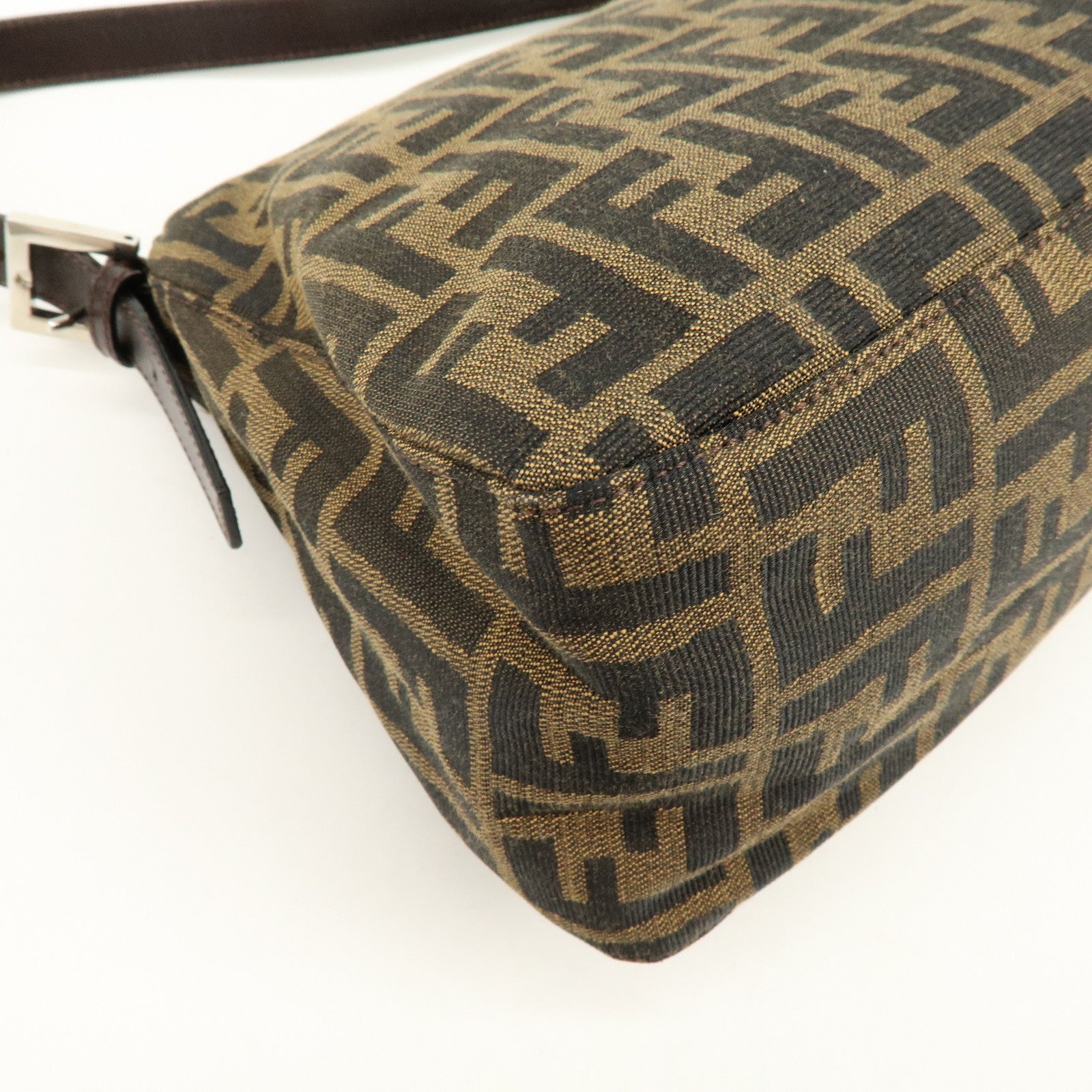 FENDI Mamma Baguette Zucca Canvas Leather Shoulder Bag Brown 26325