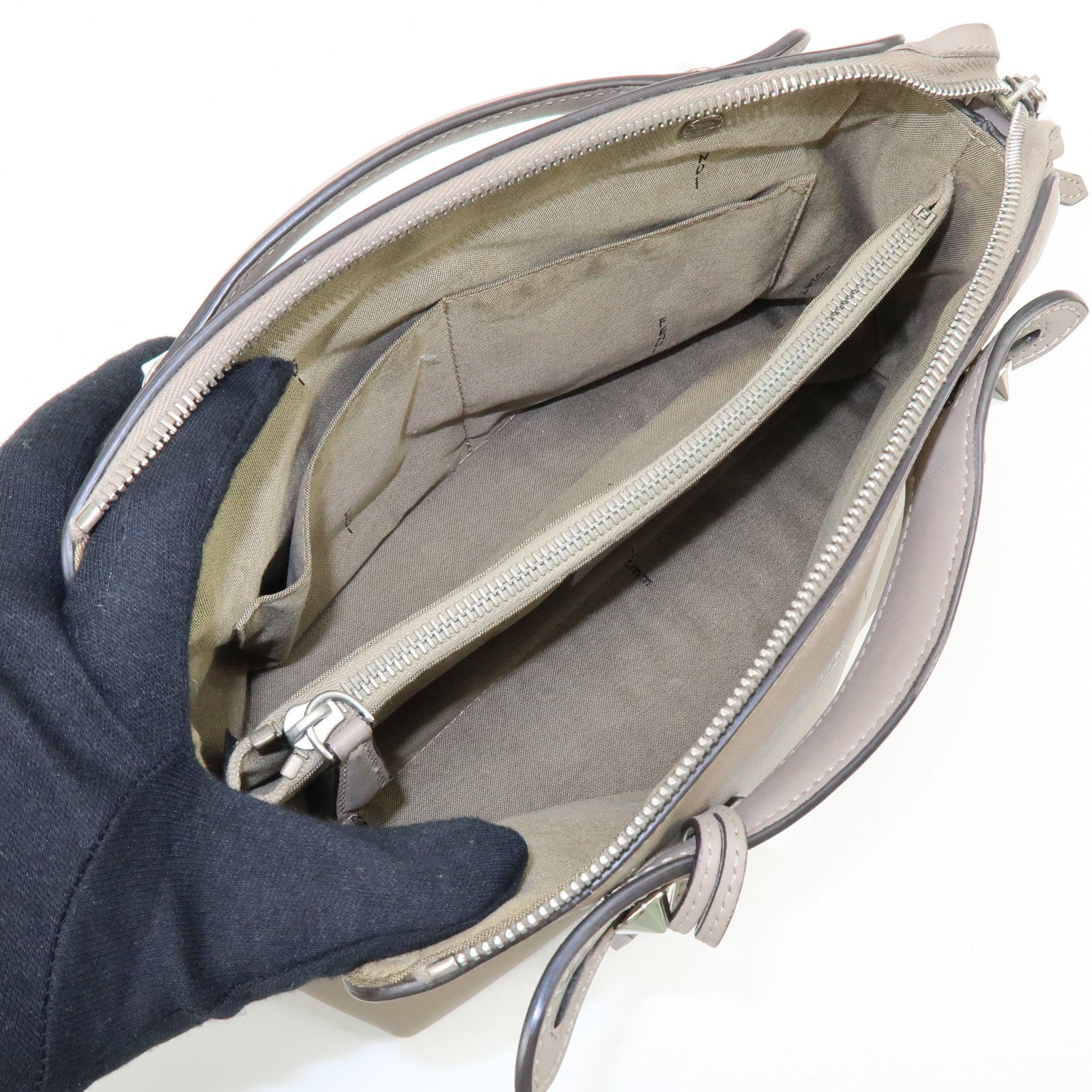 FENDI BY THE WAY Medium Leather 2Way Hand Bag Greige 8BL124