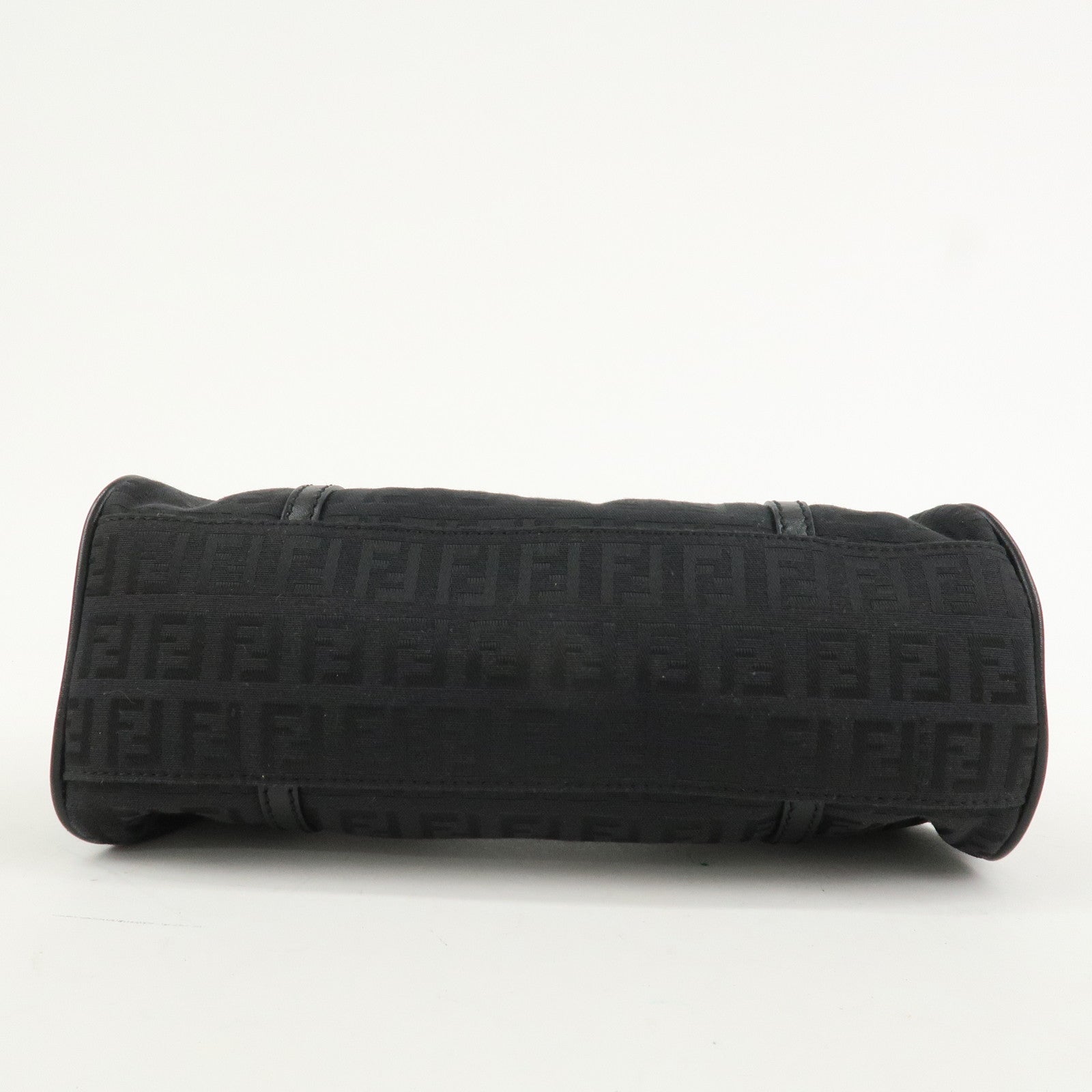 FENDI Zucchino Canvas Leather Hand Bag Shoulder Bag Black 8BR437