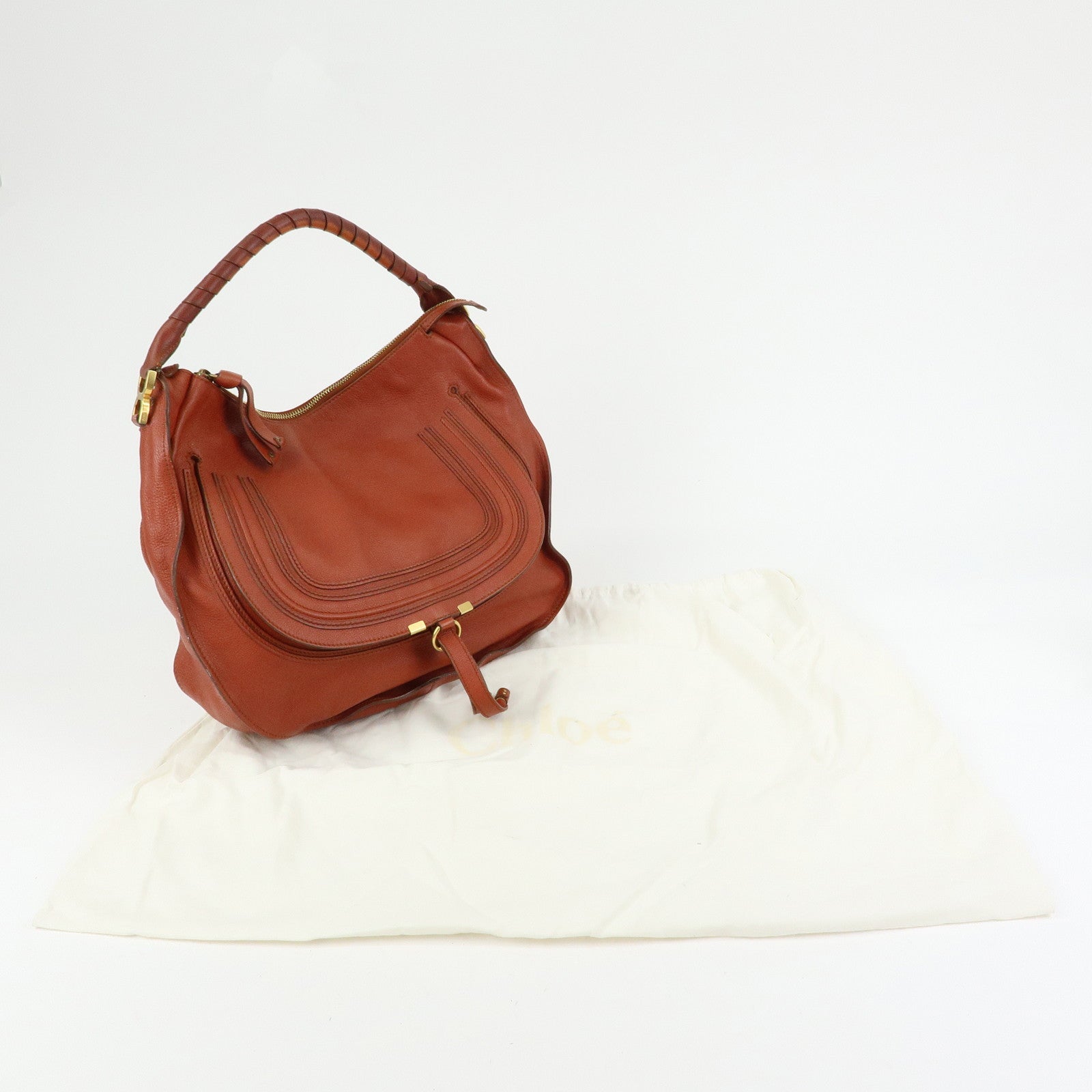 Chloe Marcie Leather Shoulder Bag Tote Bag Red Brown