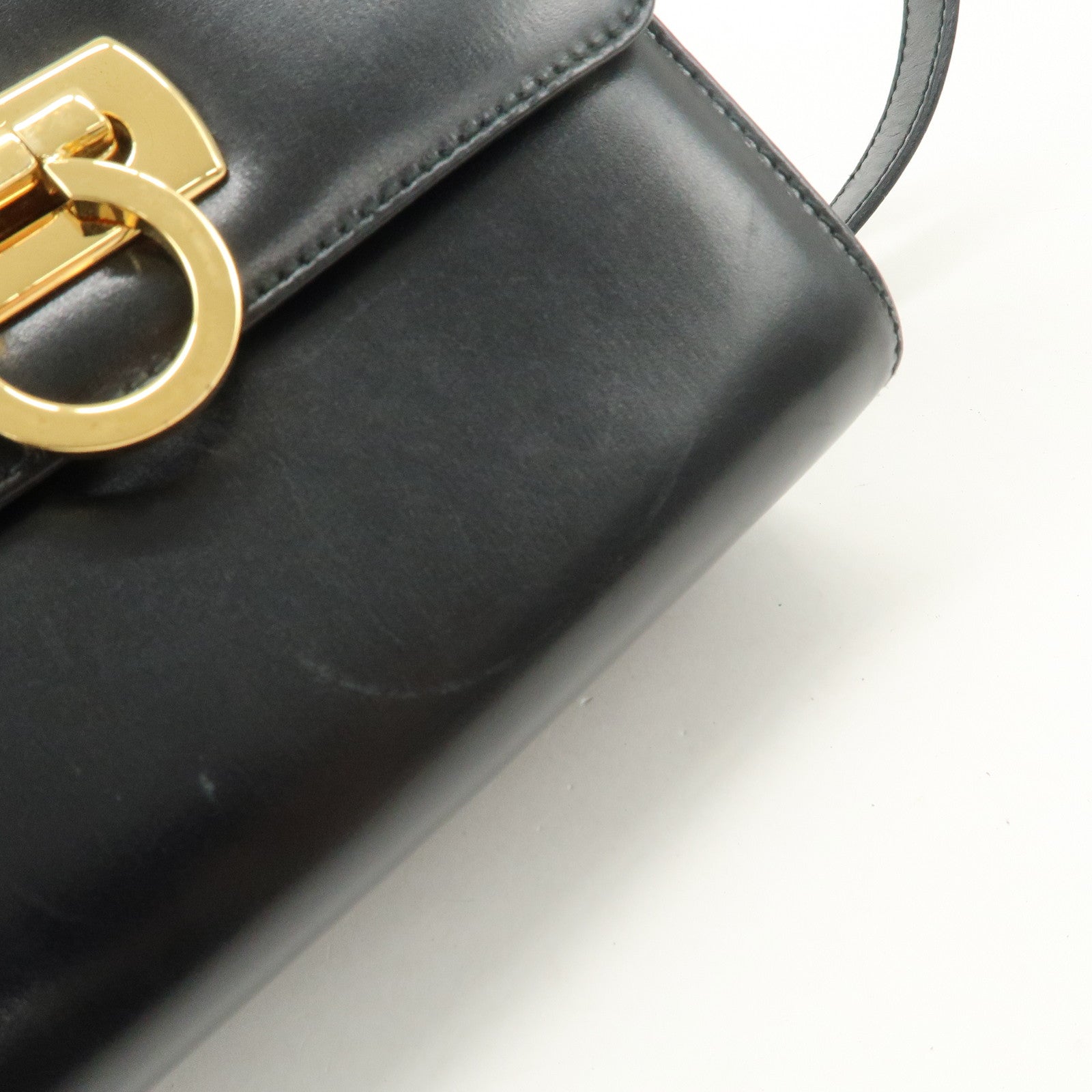 Ferragamo Gancini Leather Shoulder Bag Black