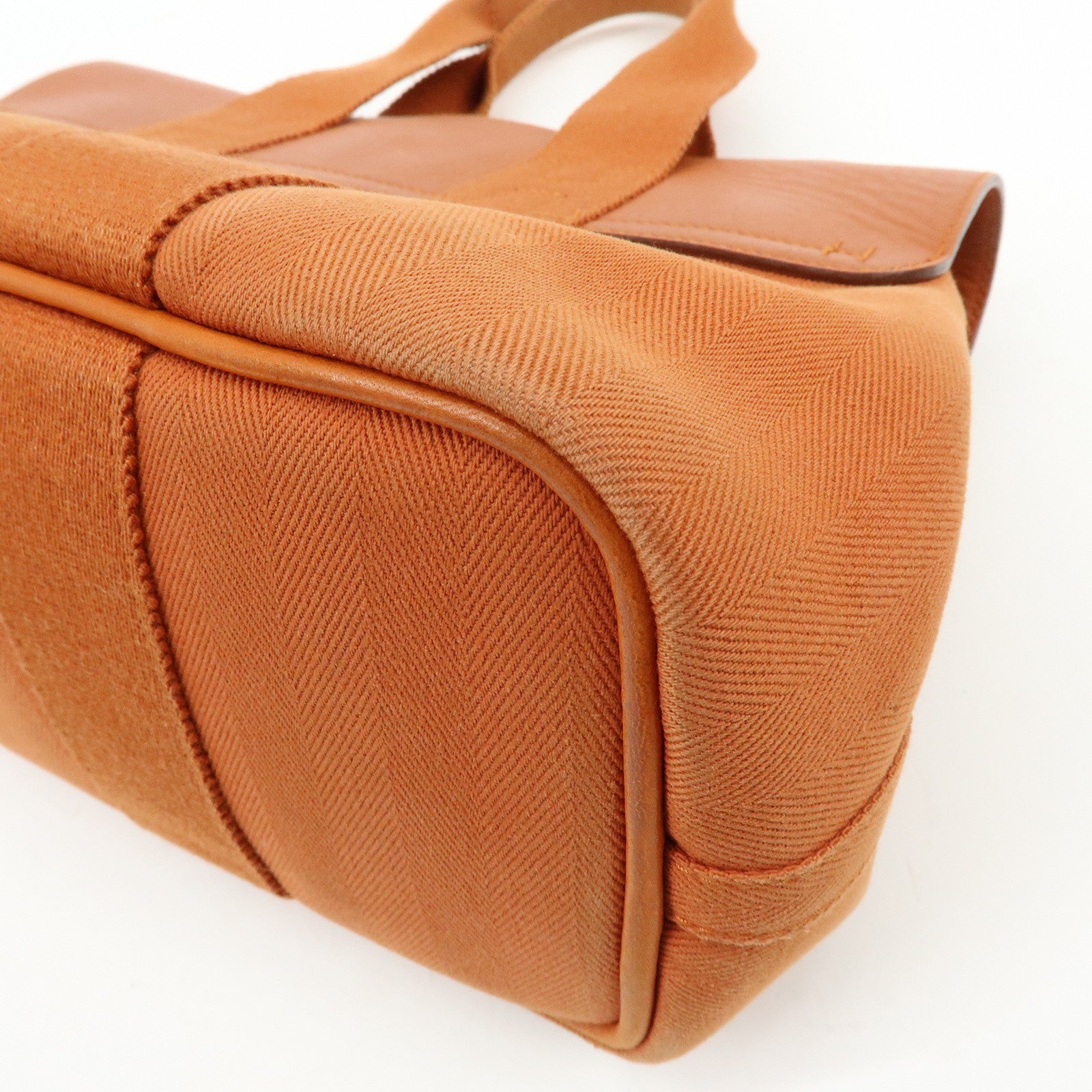 HERMES Valparaiso PM Toile Chevron Leather Tote Bag Hand Bag Brown