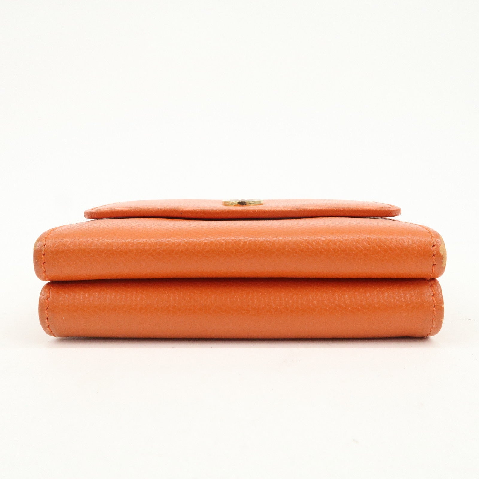 CHANEL COCO Button Leather W Hook Compact Wallet Orange A20902