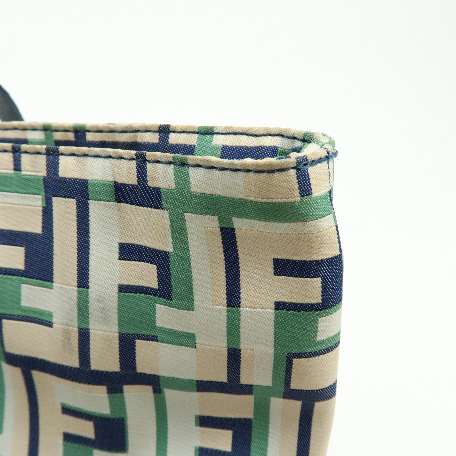 FENDI Zucca Nylon Leather Tote Bag Shoulder Bag Navy Green