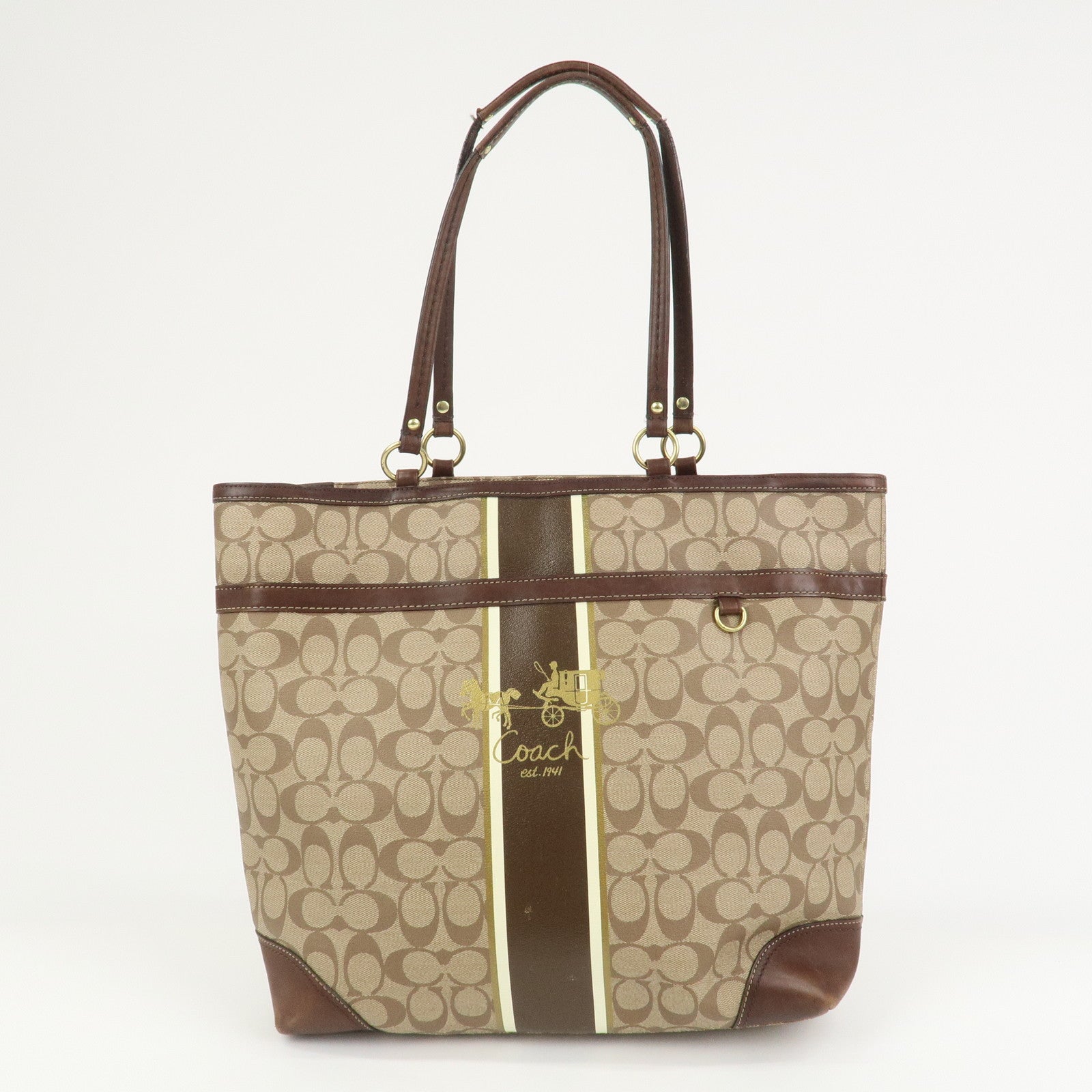 COACH Set of 2  PVC Canvas Leather Shoulder Bag Hand Bag Brown