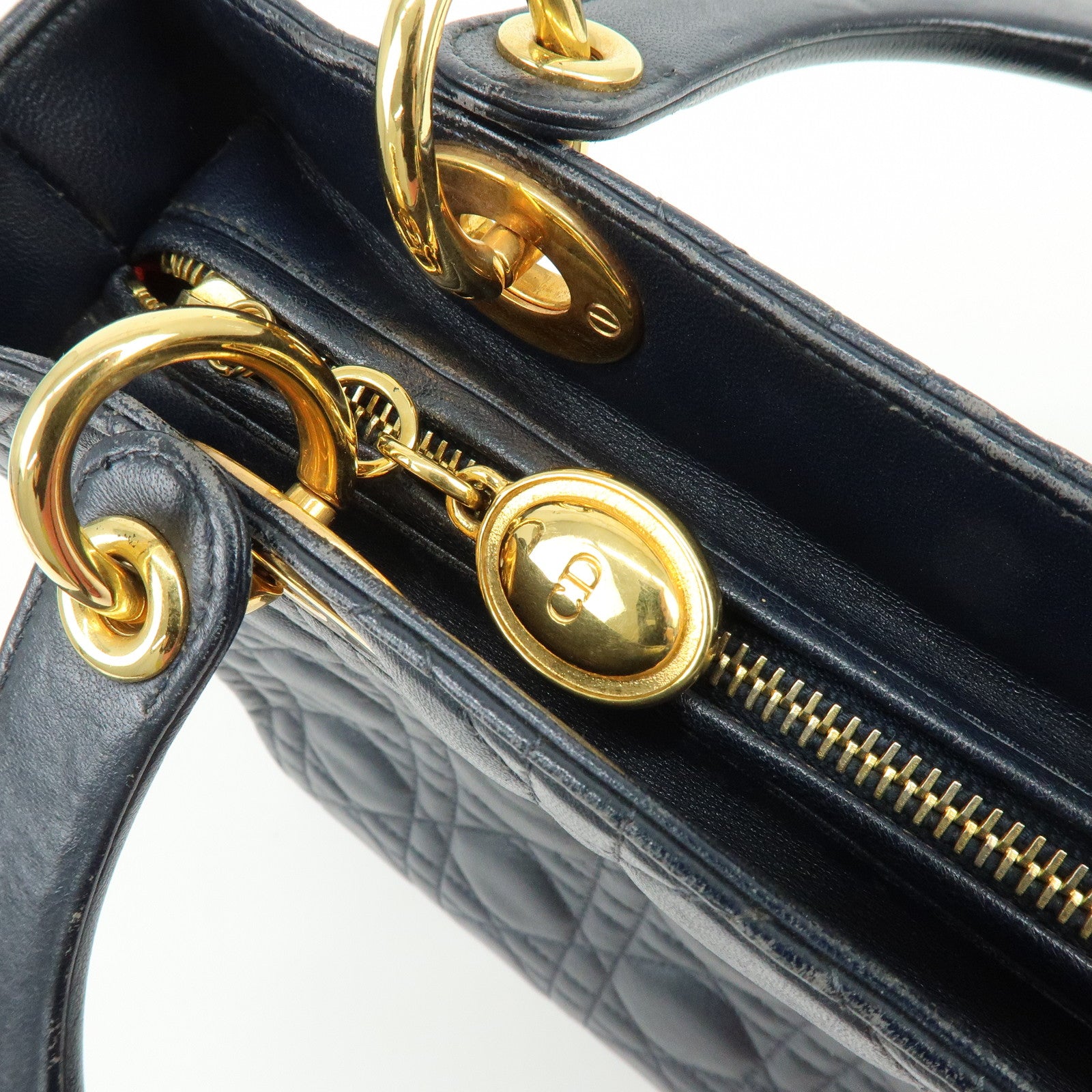 Christian Dior Lady Dior Cannage Leather Hand Bag Navy