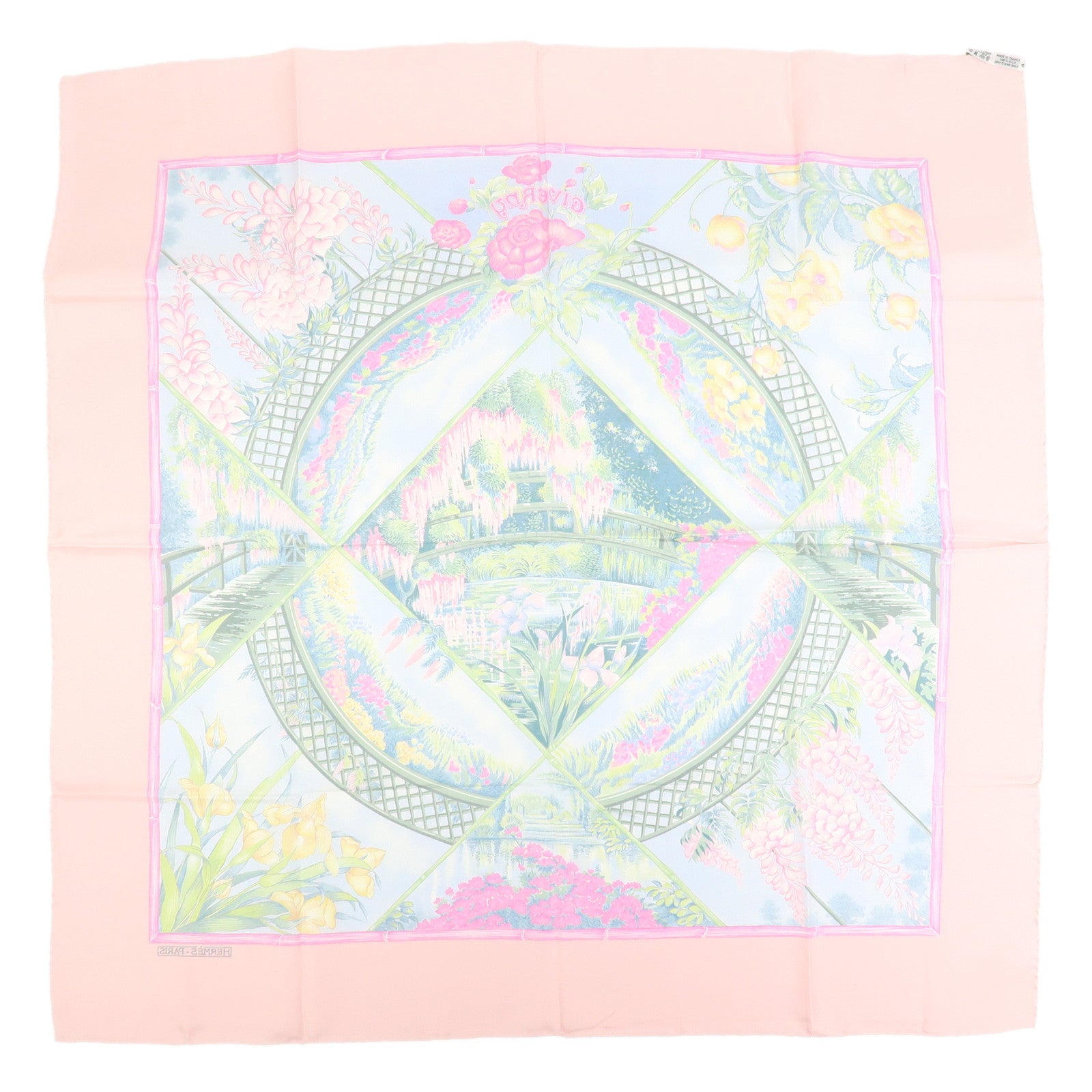HERMES Carre 90 Silk 100% Scarf GIVERNY Pink Multicolor