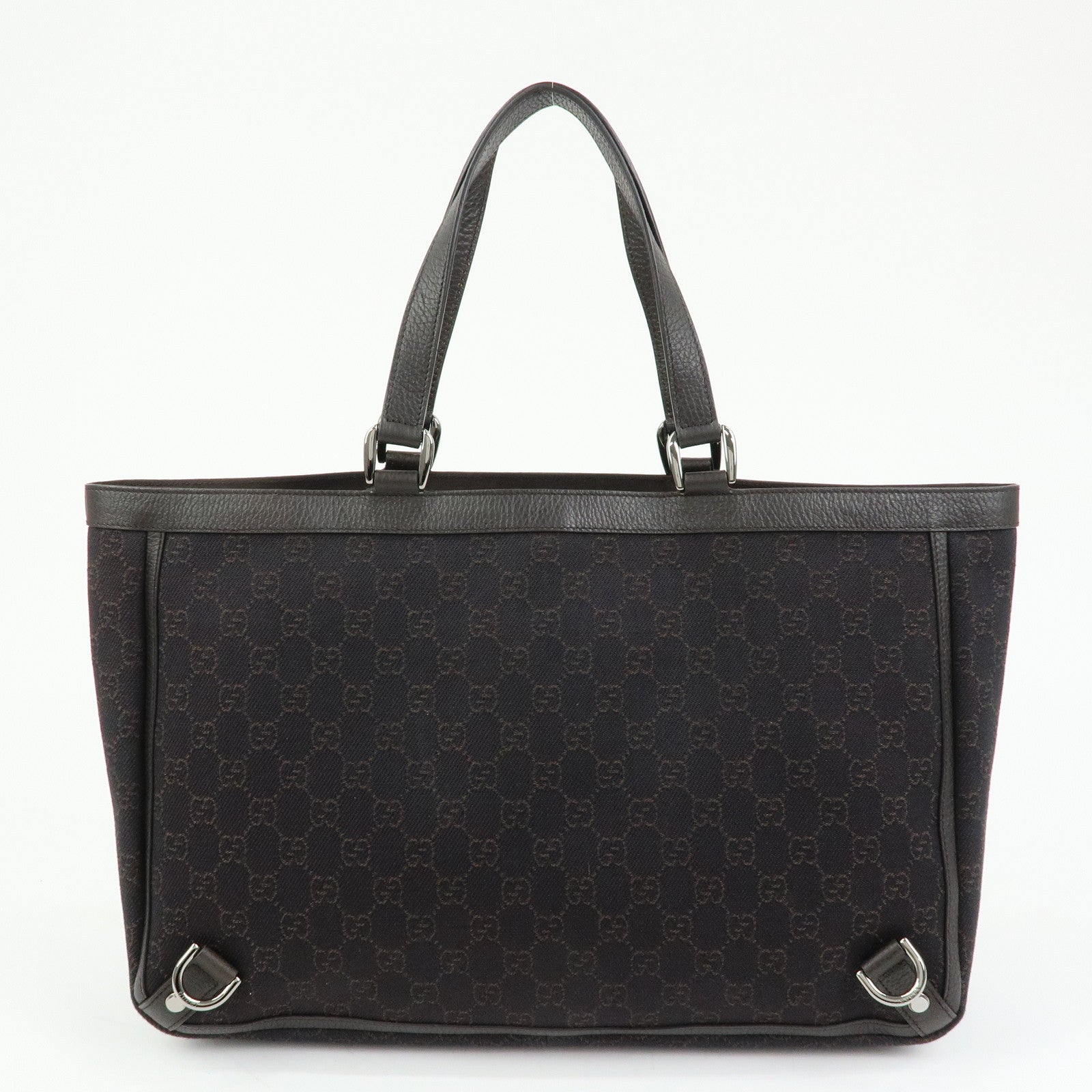 GUCCI Abbey GG Denim Leather Tote Bag Hand Bag Dark Brown 293580