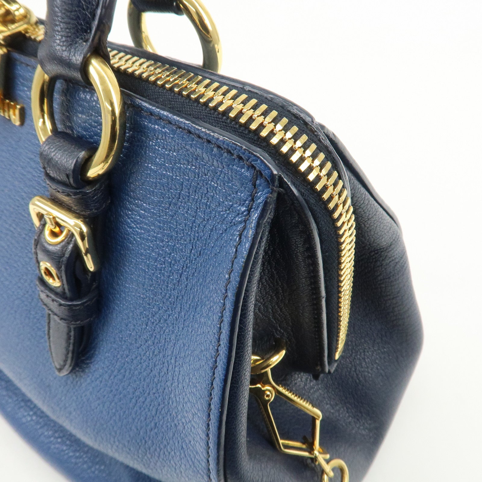 MIU MIU MADRAS 2Way Bag Hand Bag Shoulder Bag Blue RL0058
