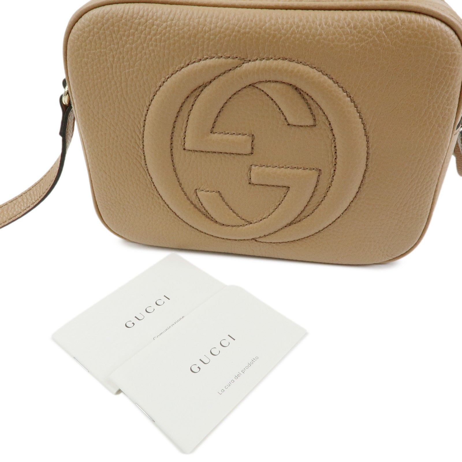 GUCCI SOHO Interlocking G Leahter Small Disco Bag Beige 722319