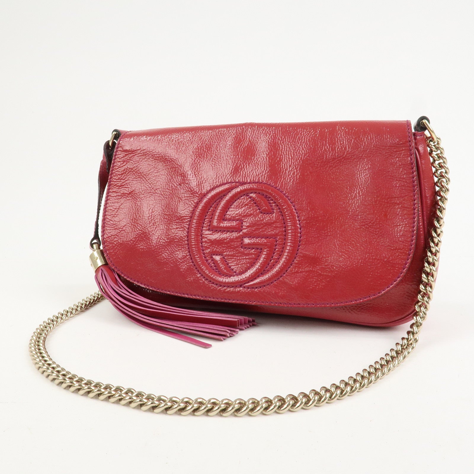 GUCCI SOHO Patent Leather Chain Shoulder Bag Red 336752