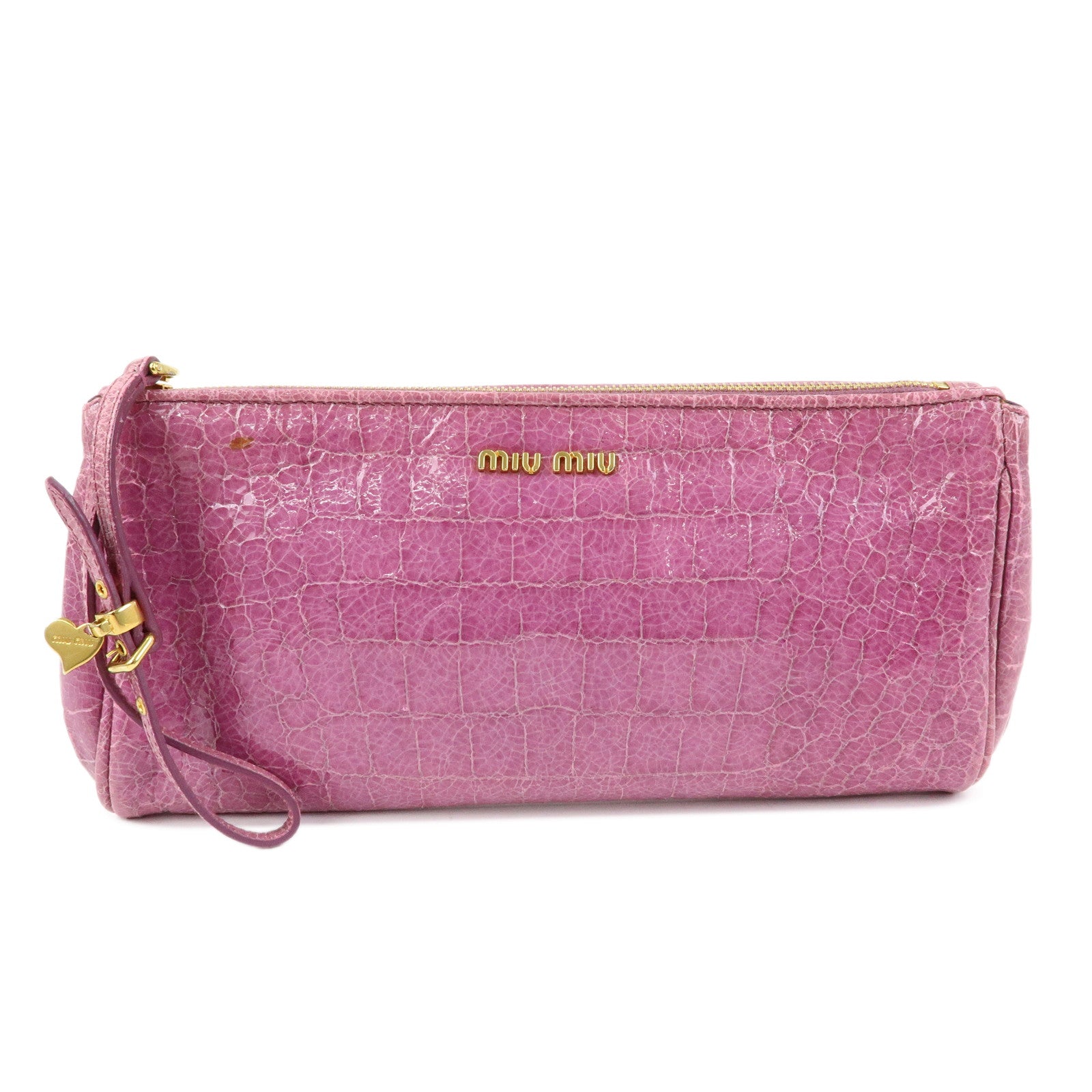 MIU MIU Logo Embossed Leather Clutch Bag Wristlet Bag Purple