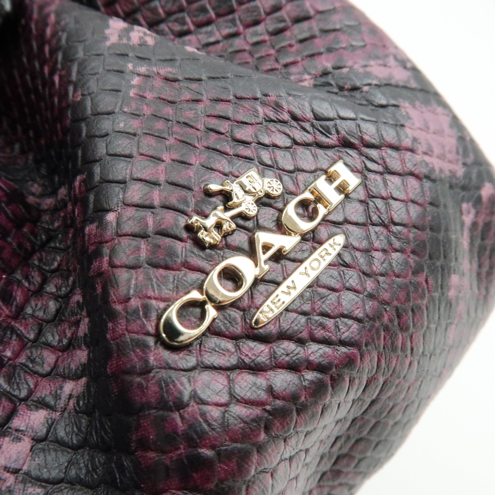 COACH Embossed Leather Python Print Shoulder Bag Purple Black