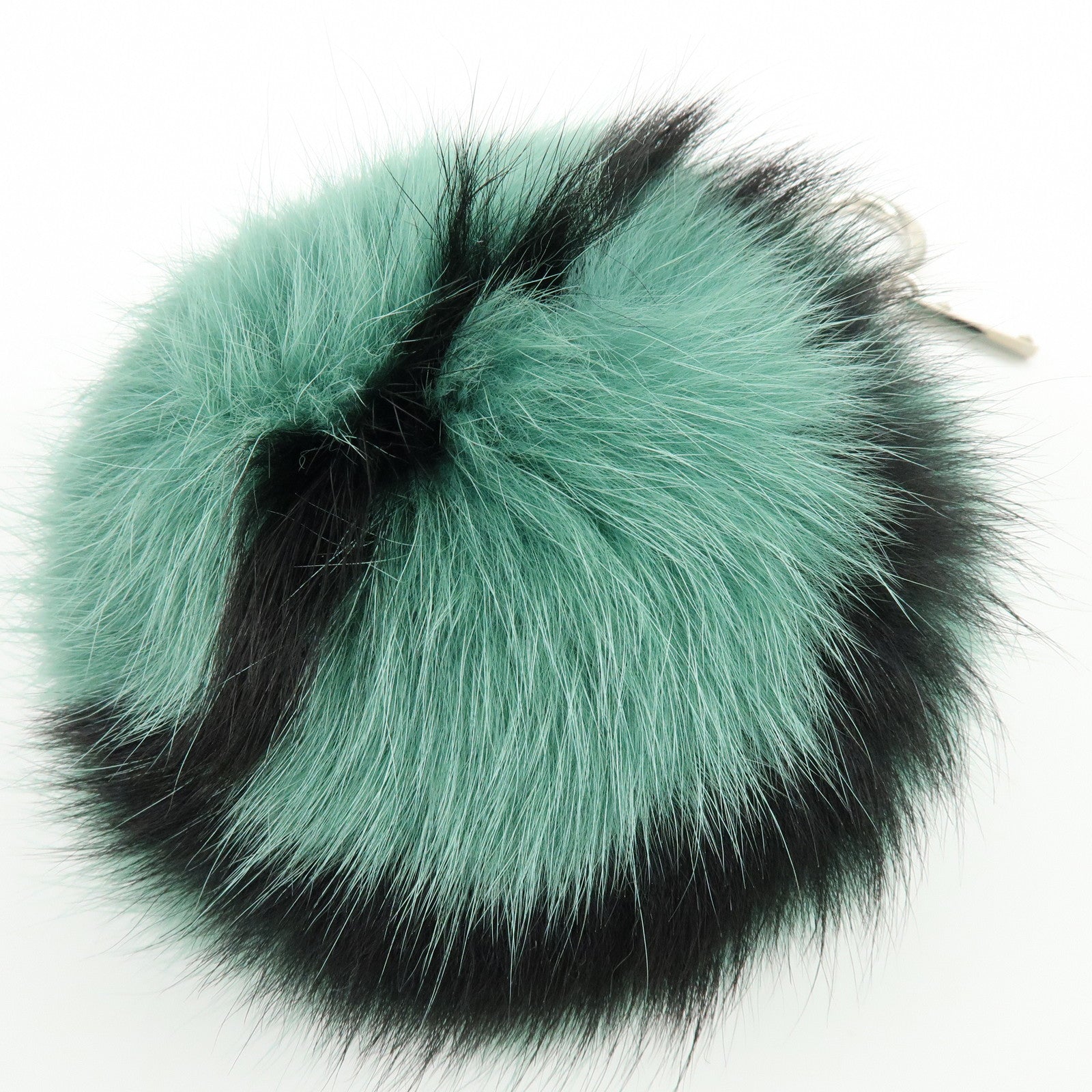FENDI Pom Pom Fur Metal Key Chain Bag Charm Initial D Green 7AR259