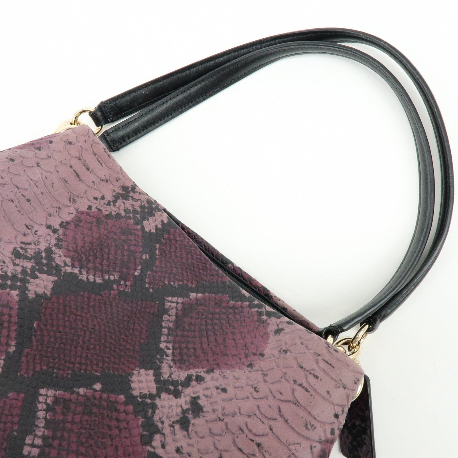 COACH Embossed Leather Python Print Shoulder Bag Purple Black