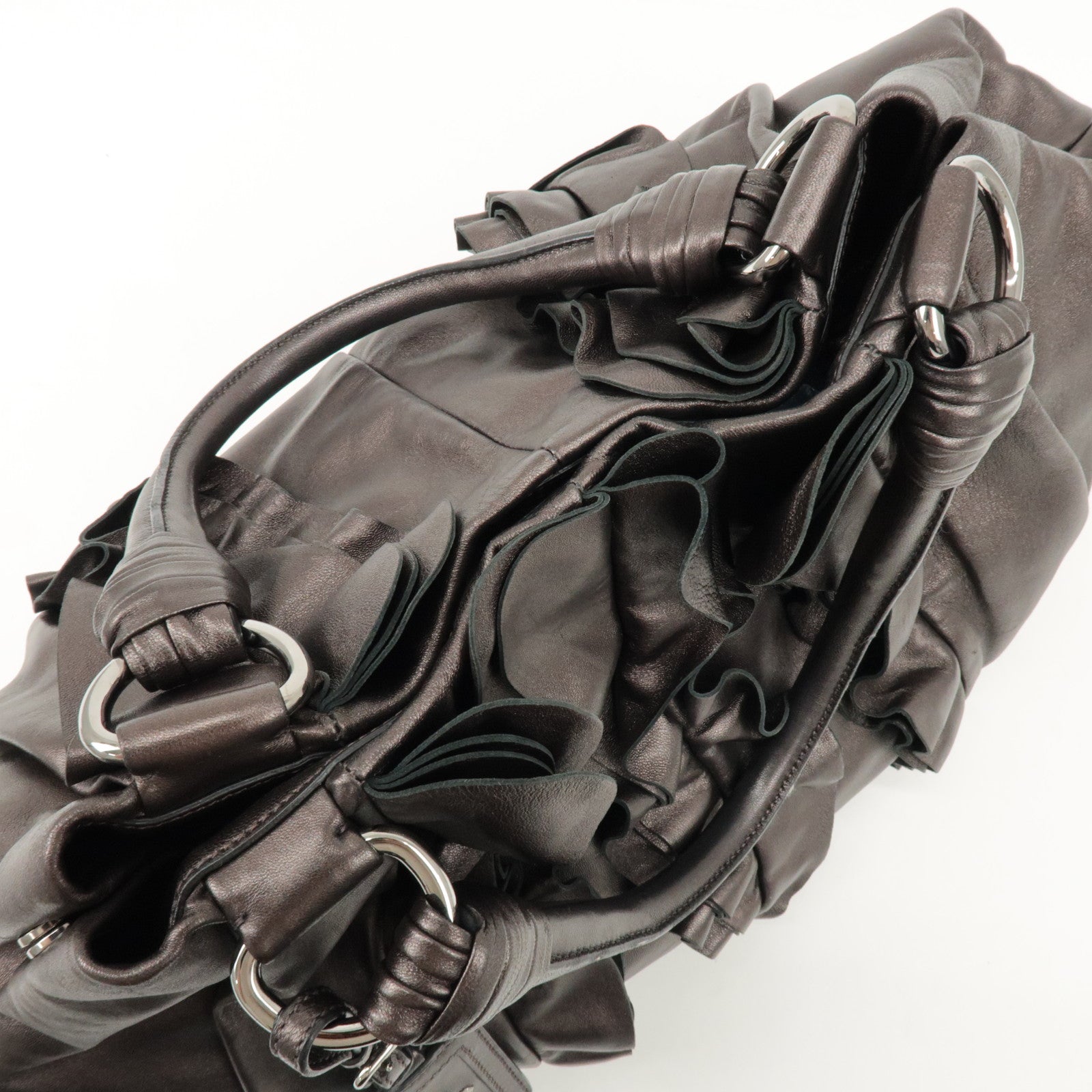 PRADA Nappa Leather Gathered Tote Bag Hand Bag Bronze BR3987 Used