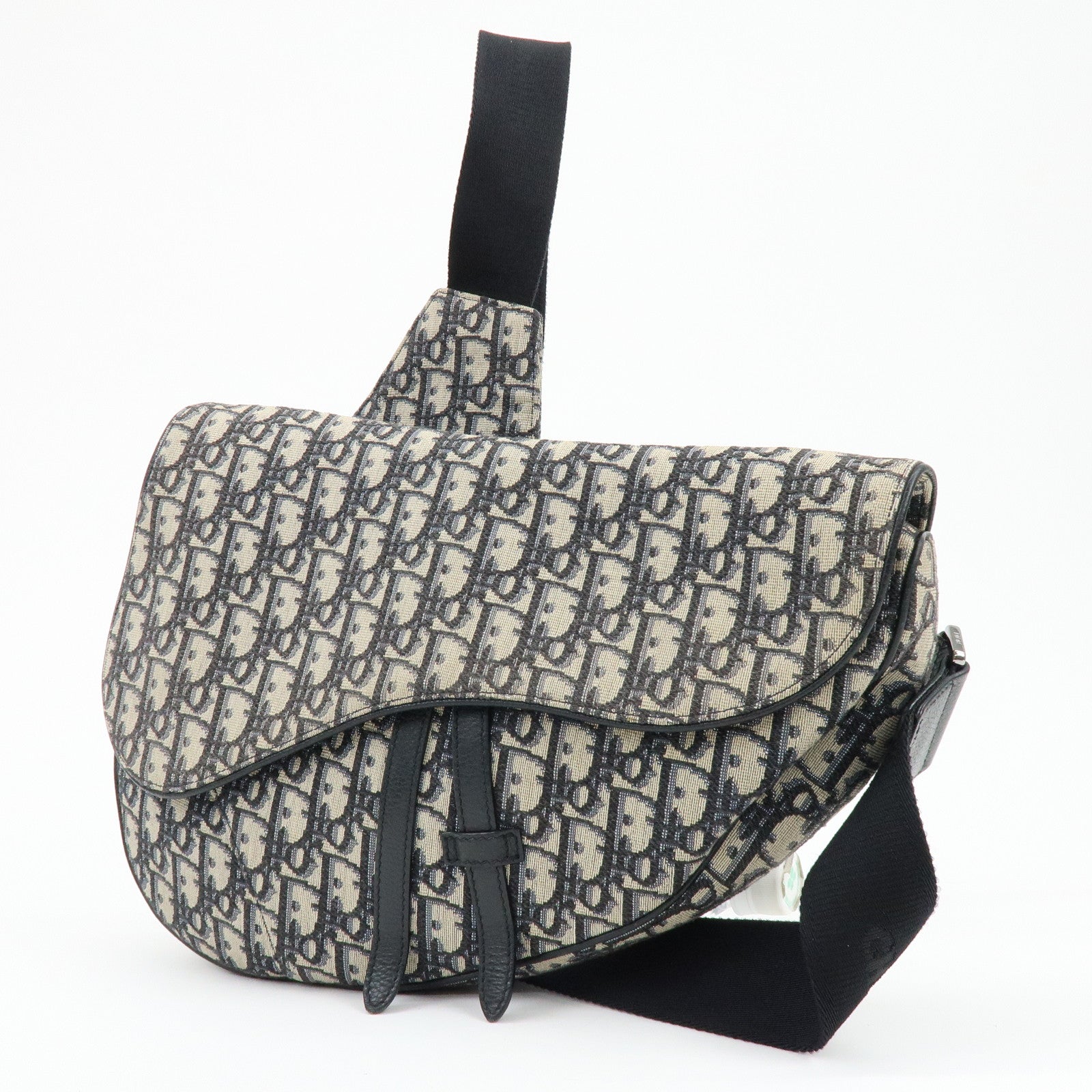 Christian Dior Saddle Oblique Canvas Leather Waist Bag Black Beige
