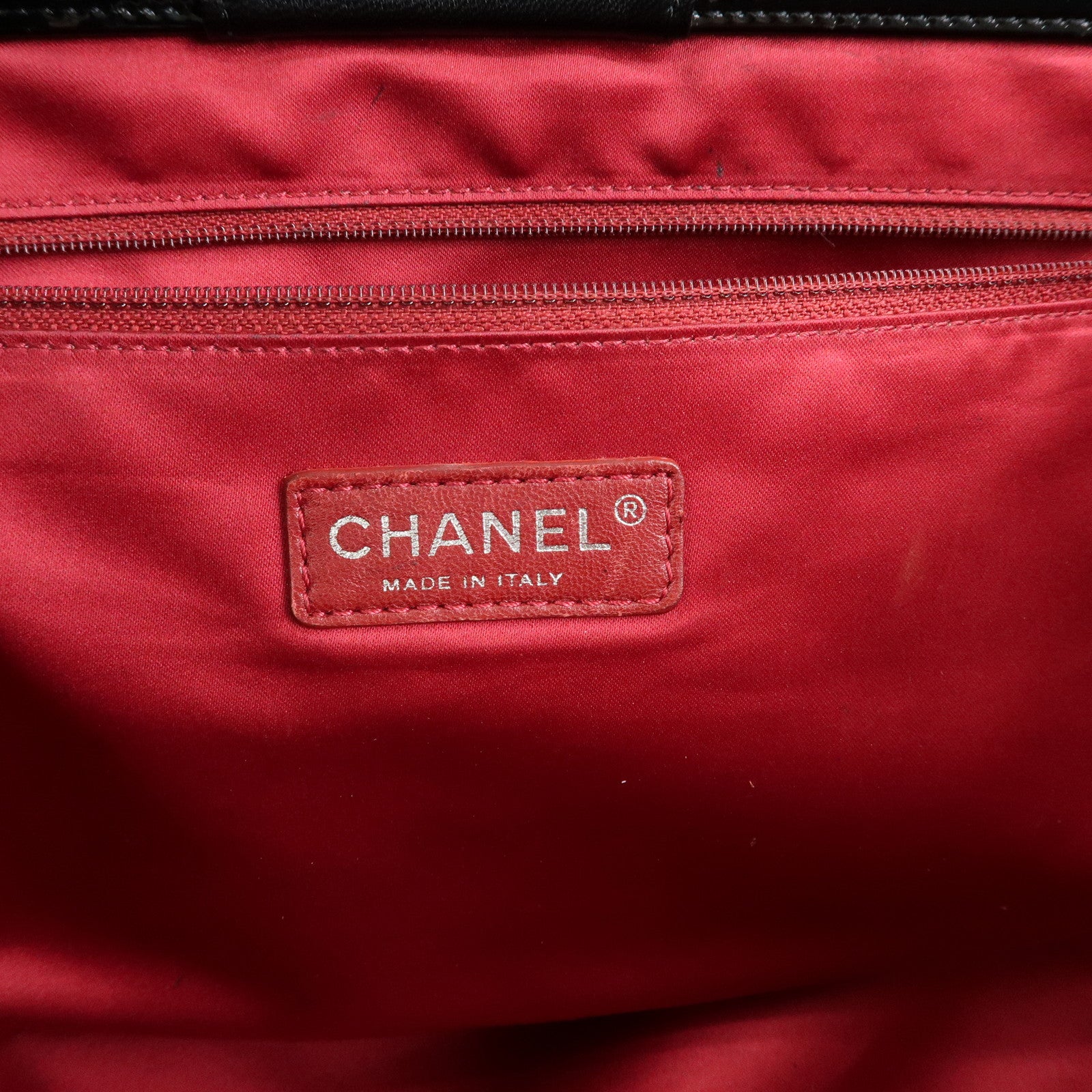 CHANEL COCO Mark Patent Leather Lamb Skin Tote Bag Hand Bag Black