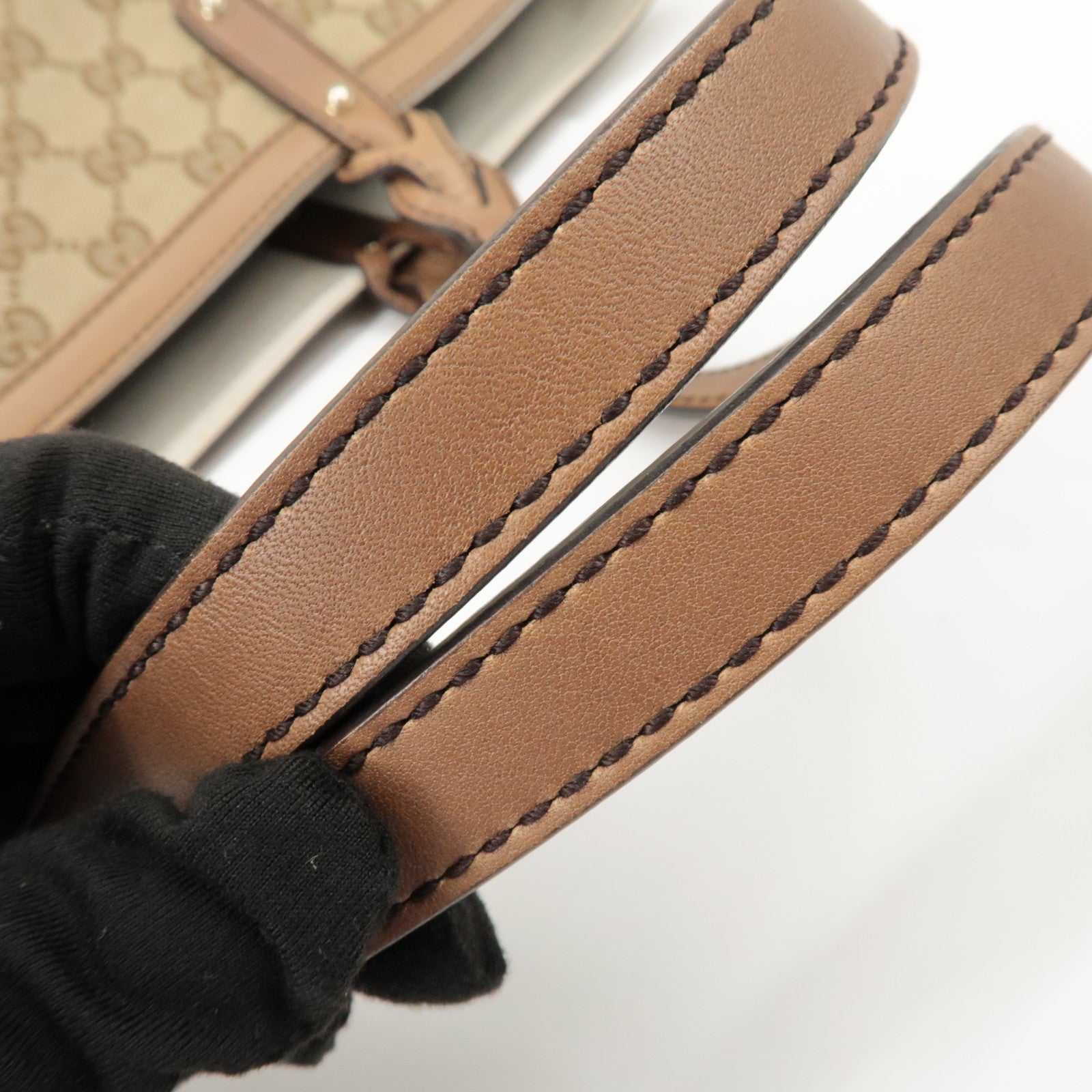 GUCCI GG Canvas Leather Tote Bag Beige Brown 247209 Used