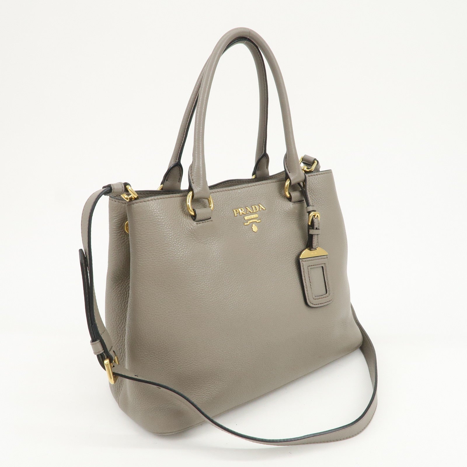 PRADA Logo Leather 2Way Bag Hand Bag Shoulder Bag Gray 1BA058