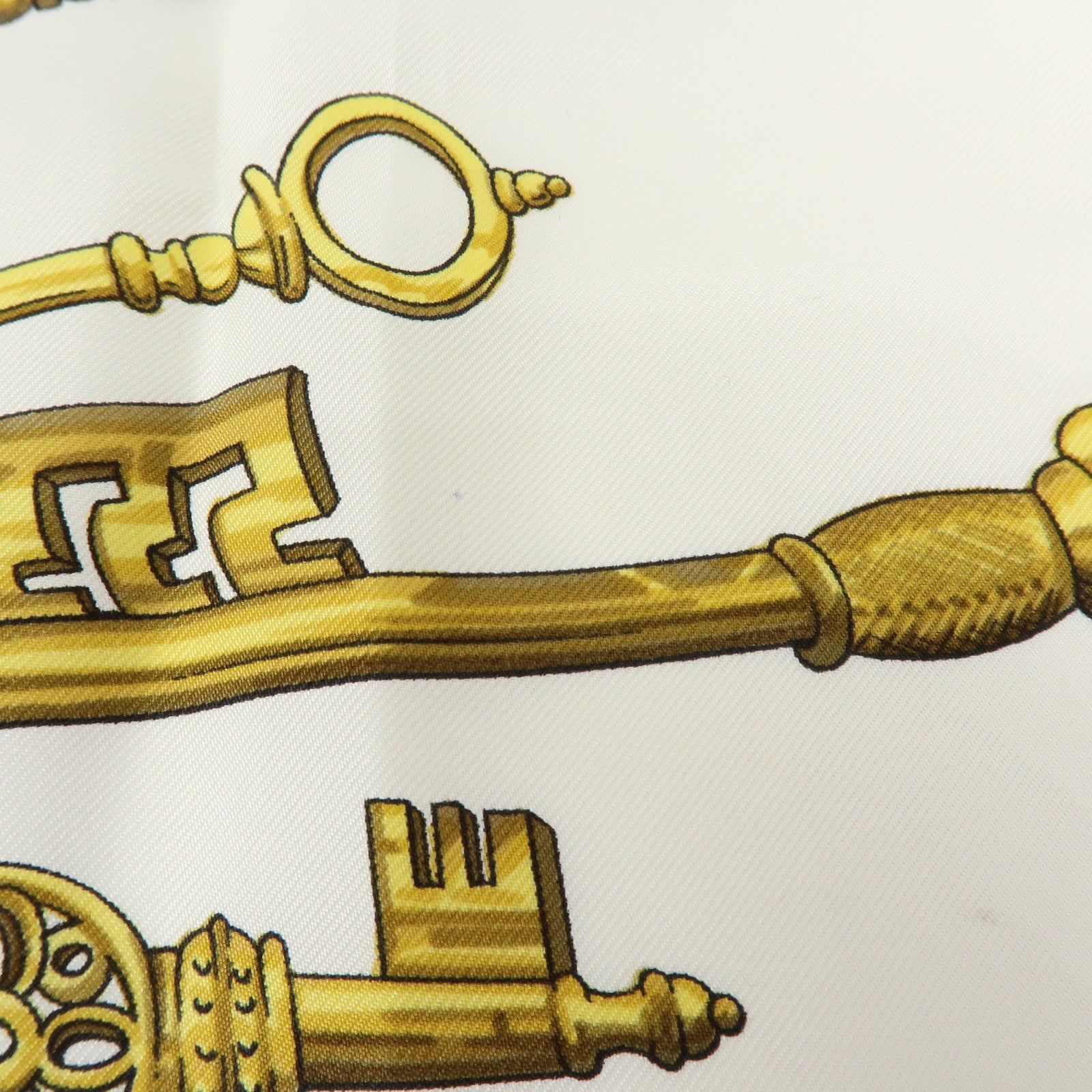 HERMES Carre 90 Silk 100% Scarf LES CLES THE KEYS RARE White Navy