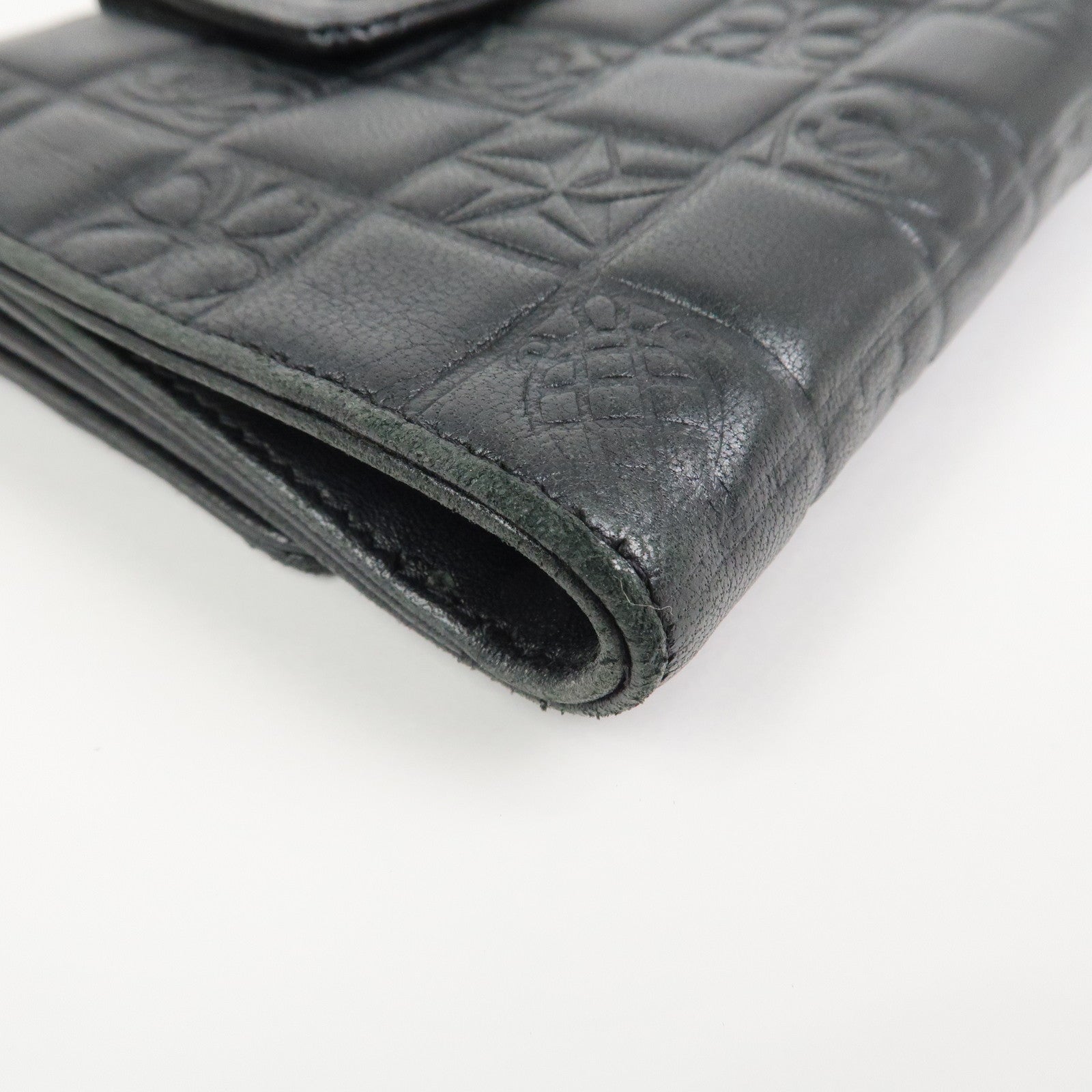 CHANEL Icon Line Lamb Skin W Flap Bi-fold Wallet Black A24212