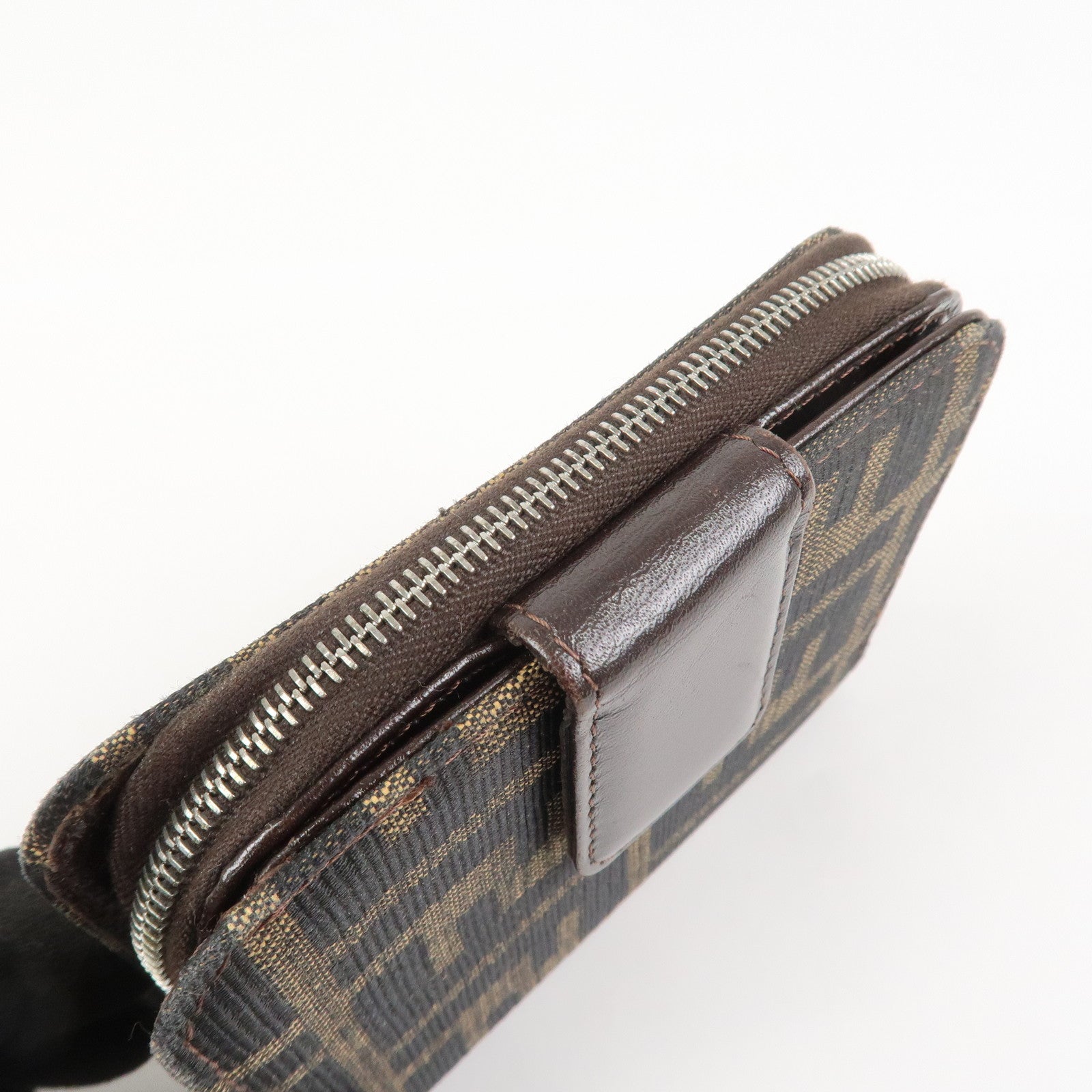 FENDI Zucca Canvas Leather Bi-fold Compact Wallet Brown Black 16348