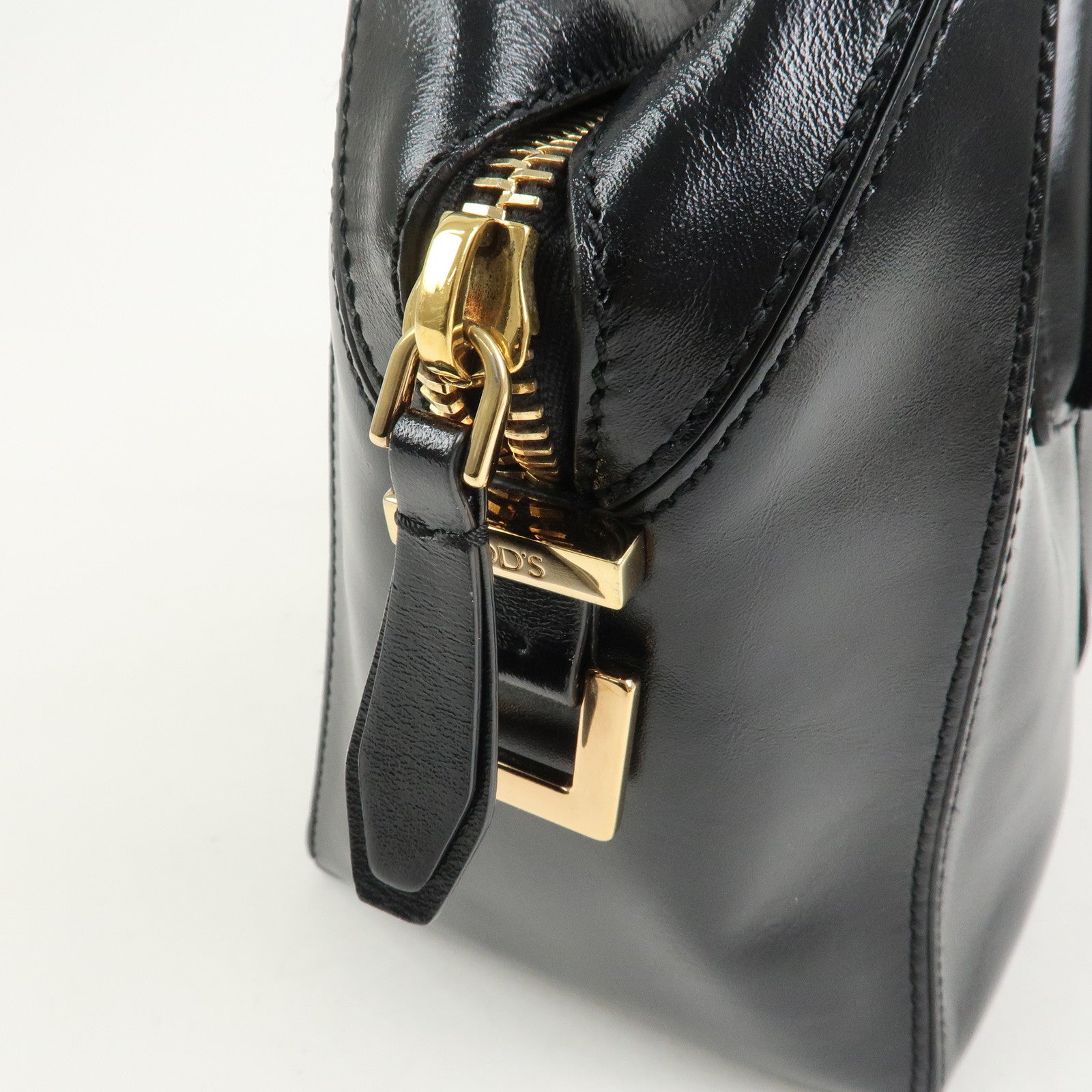 TOD’S D Cube Leather 2 Way Bag Hand Bag Shoulder Bag Black Gold