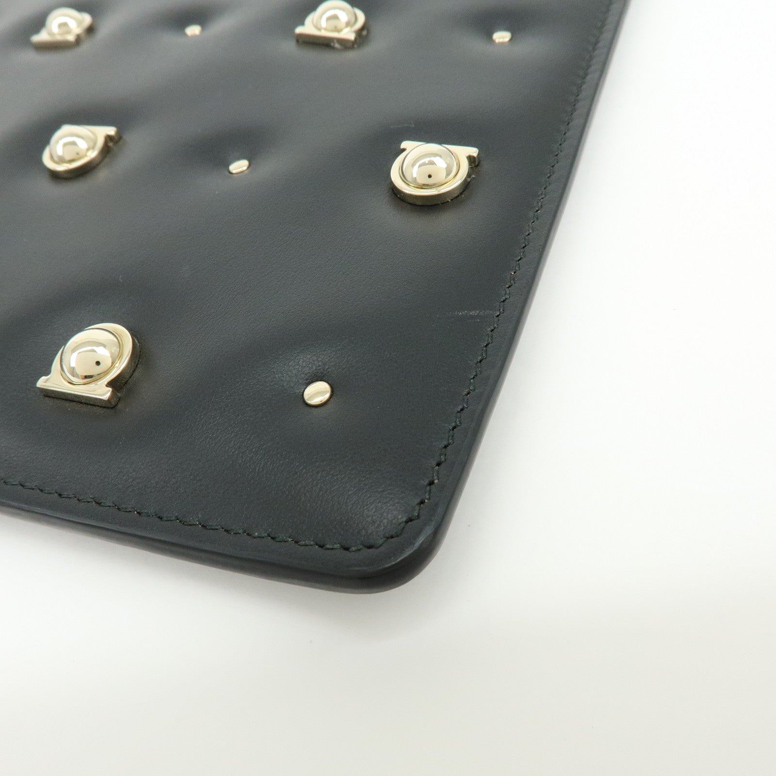 Ferragamo Gancini Leather Clutch Bag Pouch Cosmetic Bag Black