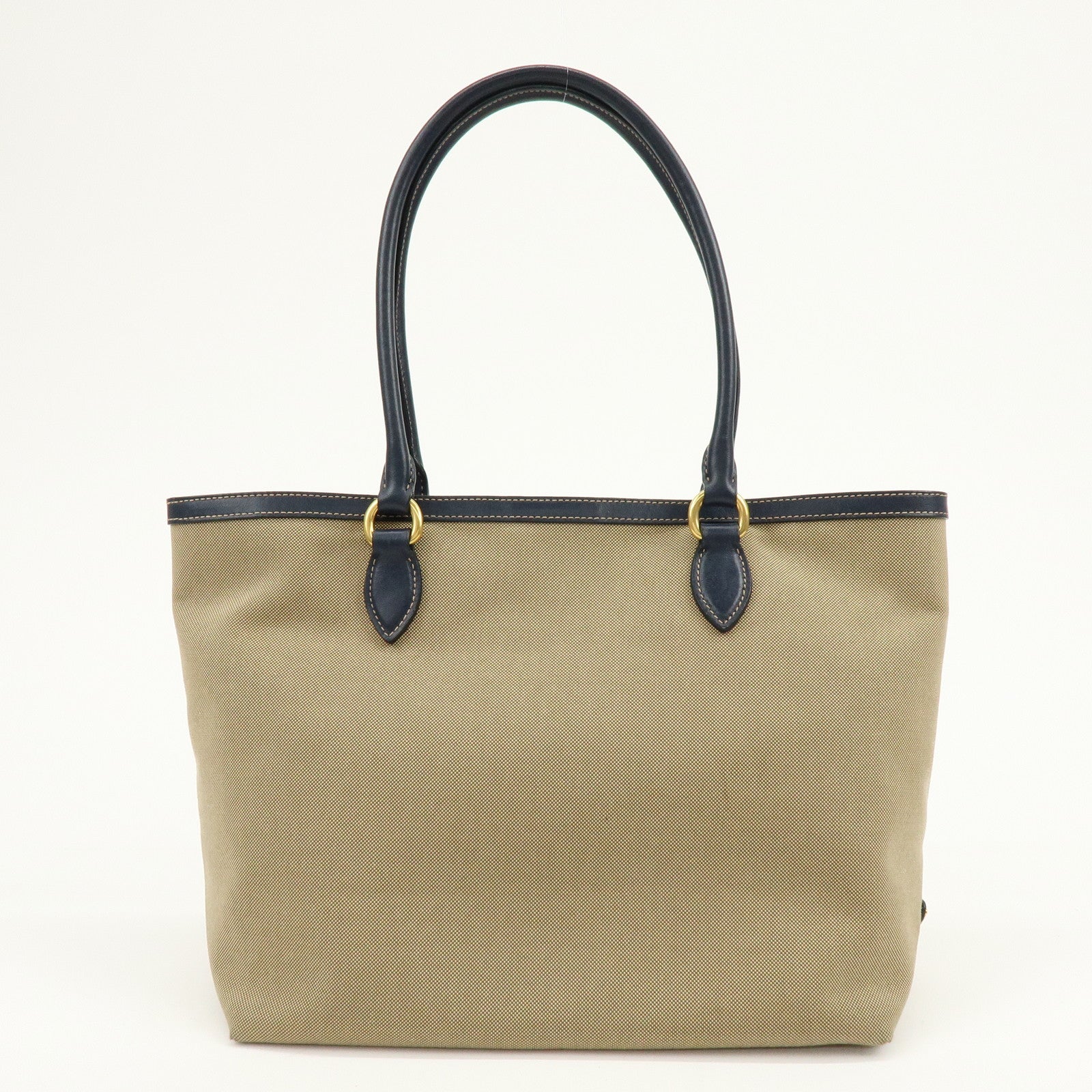 PRADA Logo Jacquard Leather Tote Bag Hand Bag Beige Navy