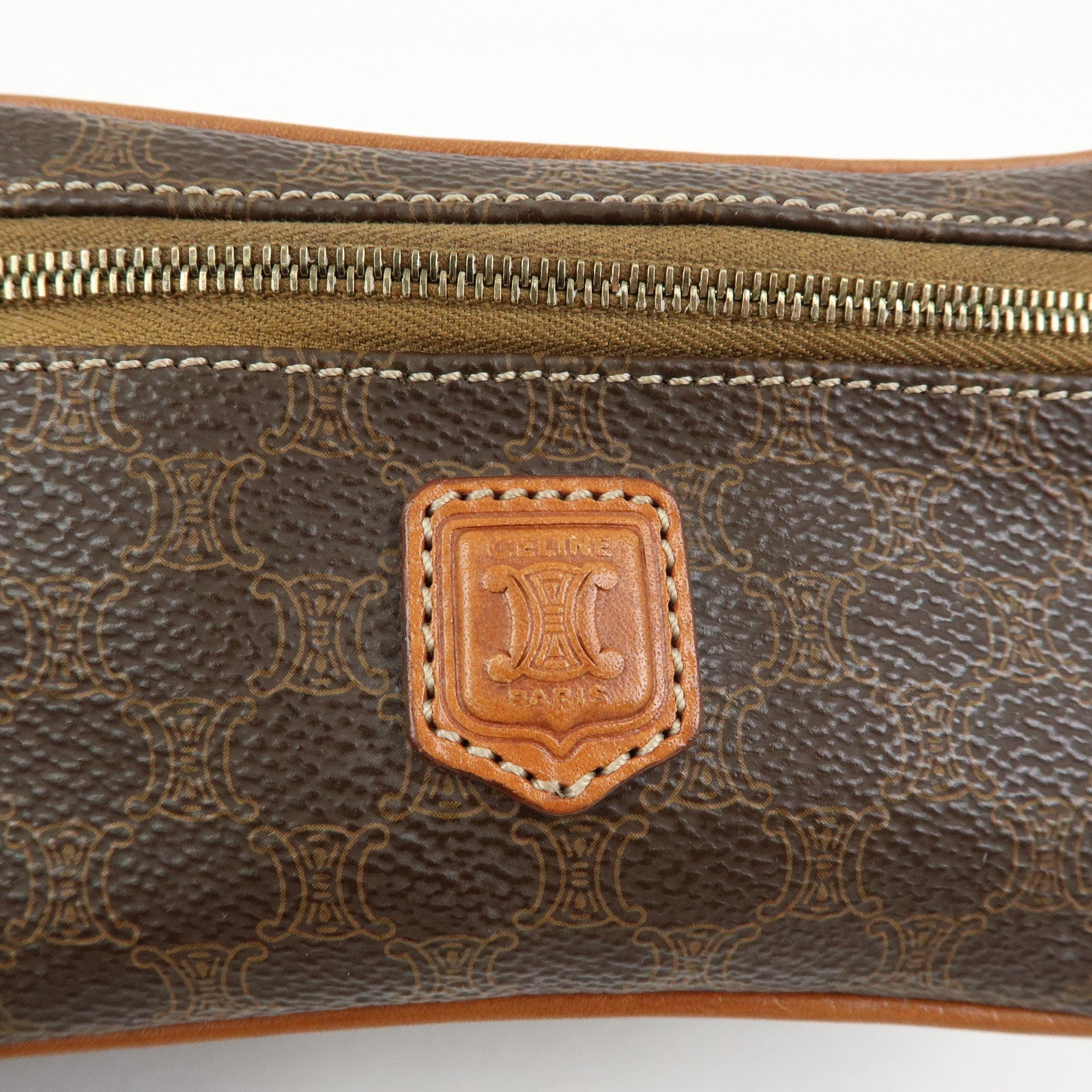 CELINE Macadam PVC Leather Chain Mini Hand Bag Vanity Bag Brown