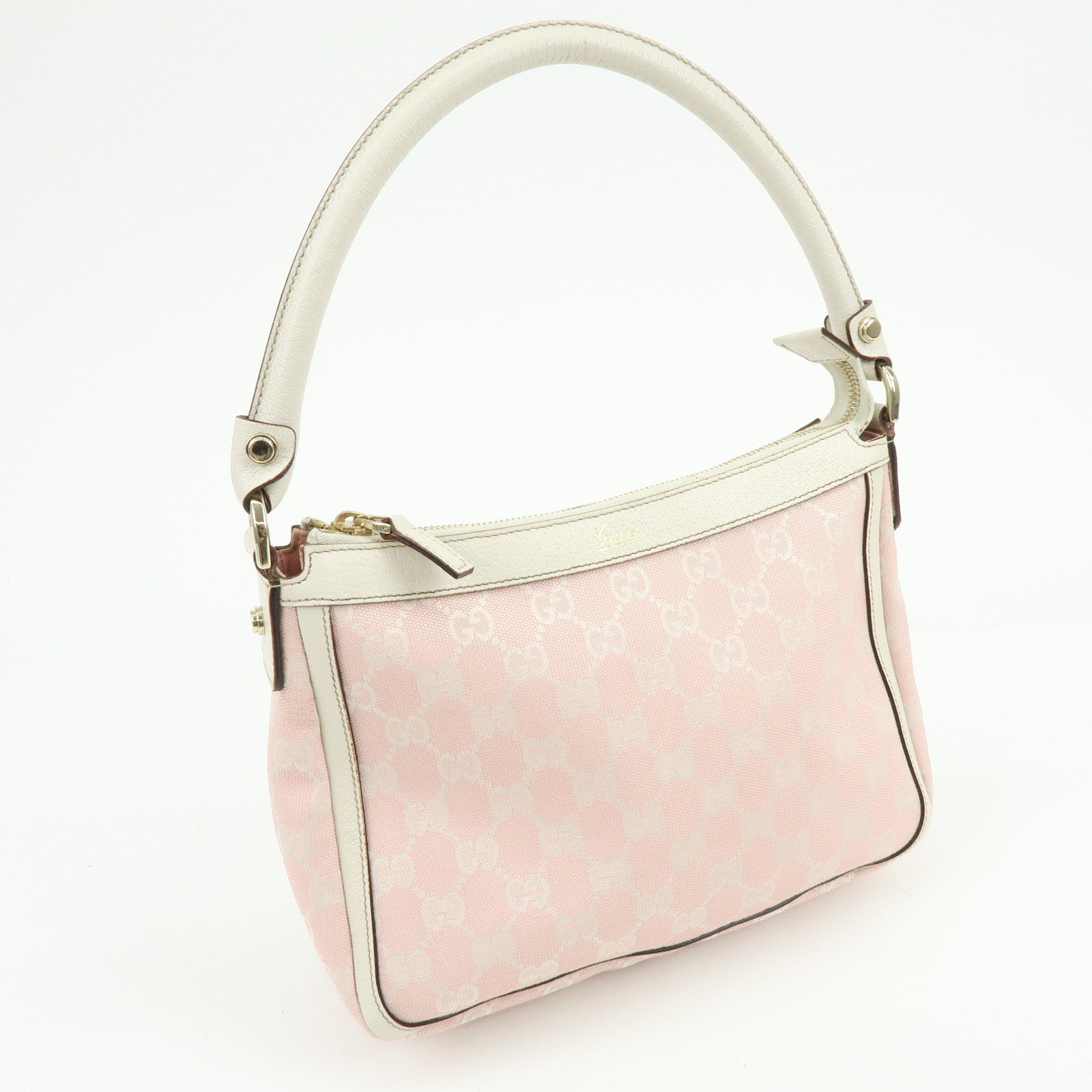 GUCCI GG Canvas Leather Shoulder Bag Hand Bag Pink White 146244