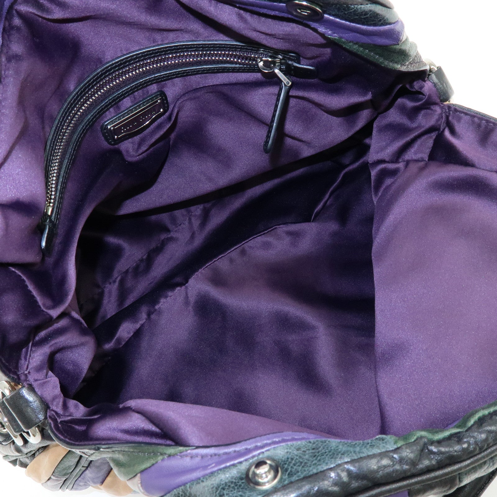 MIU MIU Logo Leather Hand Bag Shoulder Bag Black Purple Green