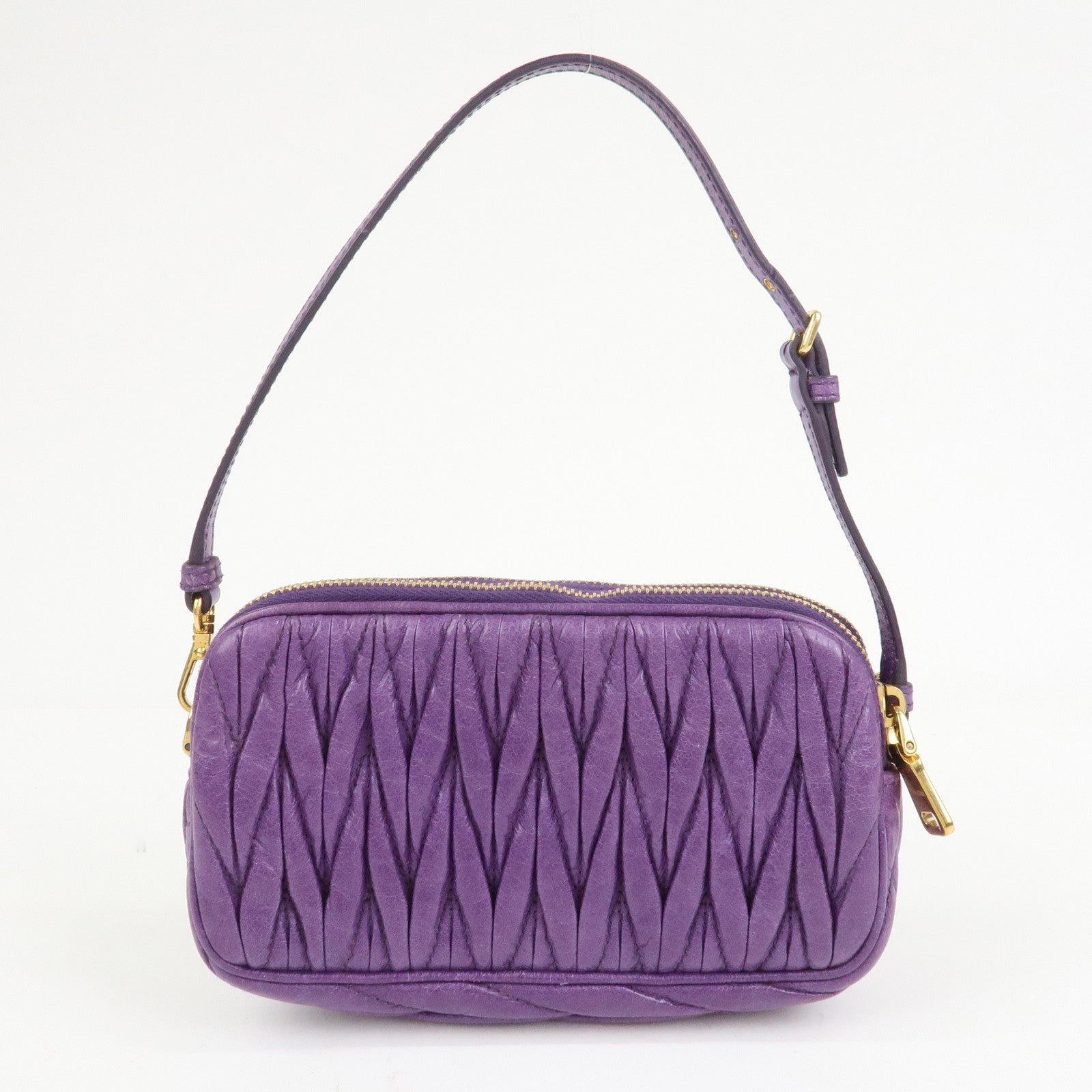 MIU MIU Logo Matelasse Mini Hand Bag Shoulder Bag Purple 5ARH02