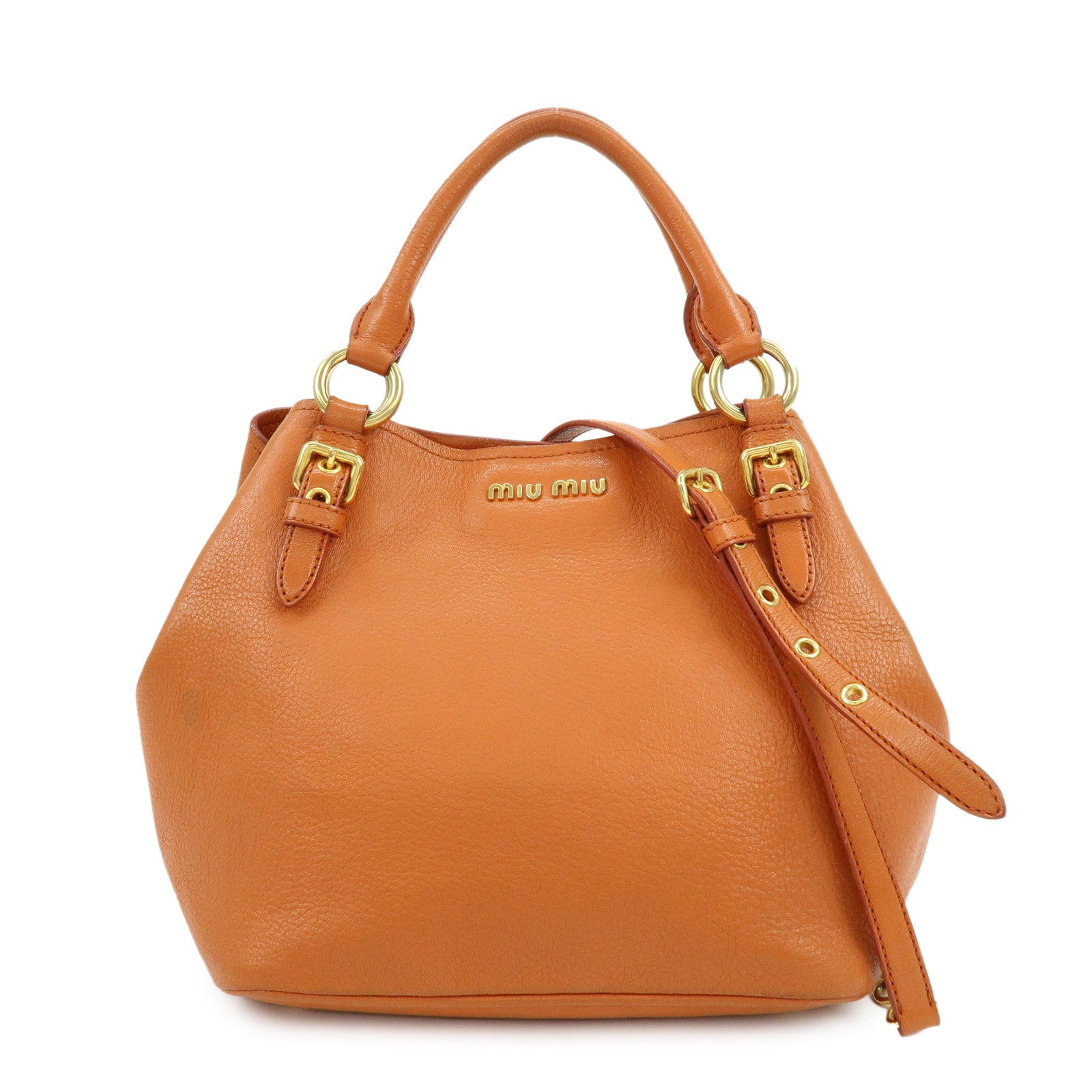 MIU MIU Madras Leather 2Way Shoulder Bag Hand Bag Orange RN0886