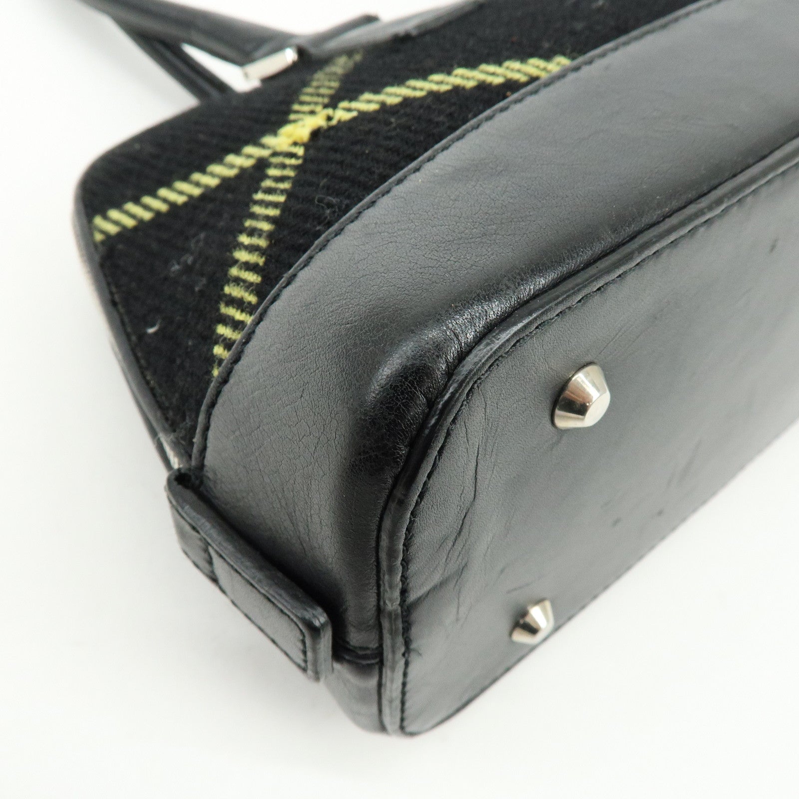 BURBERRY Plaid Canvas Leather Shoulder Bag Hand Bag Black Brown