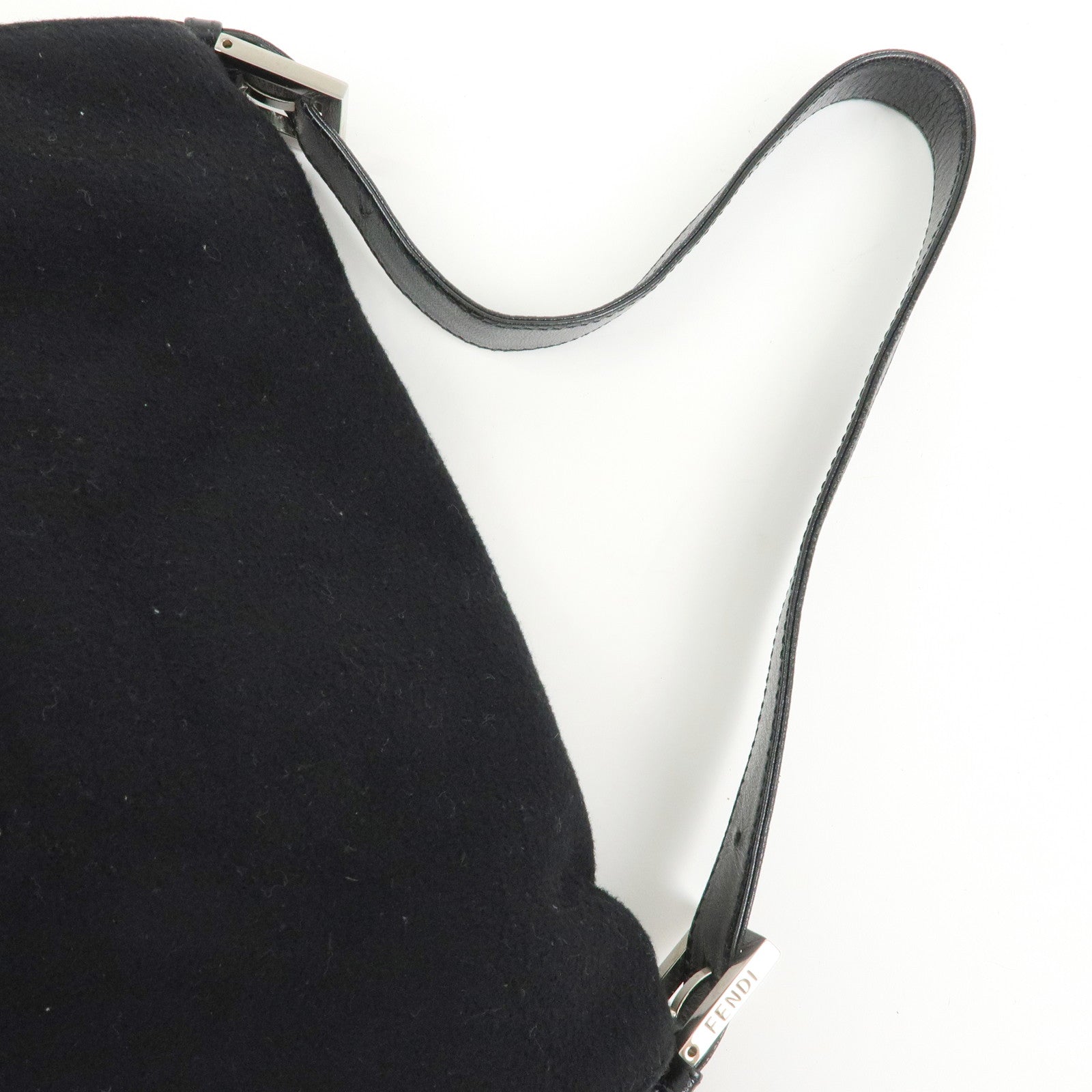 FENDI Mamma Baguette Wool Leather Shoulder Bag Hand Bag Black 26325