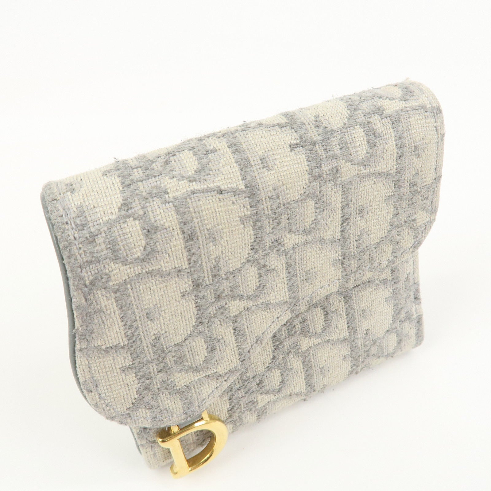 Christian Dior Trotter Saddle Tri-fold Compact Wallet Gray