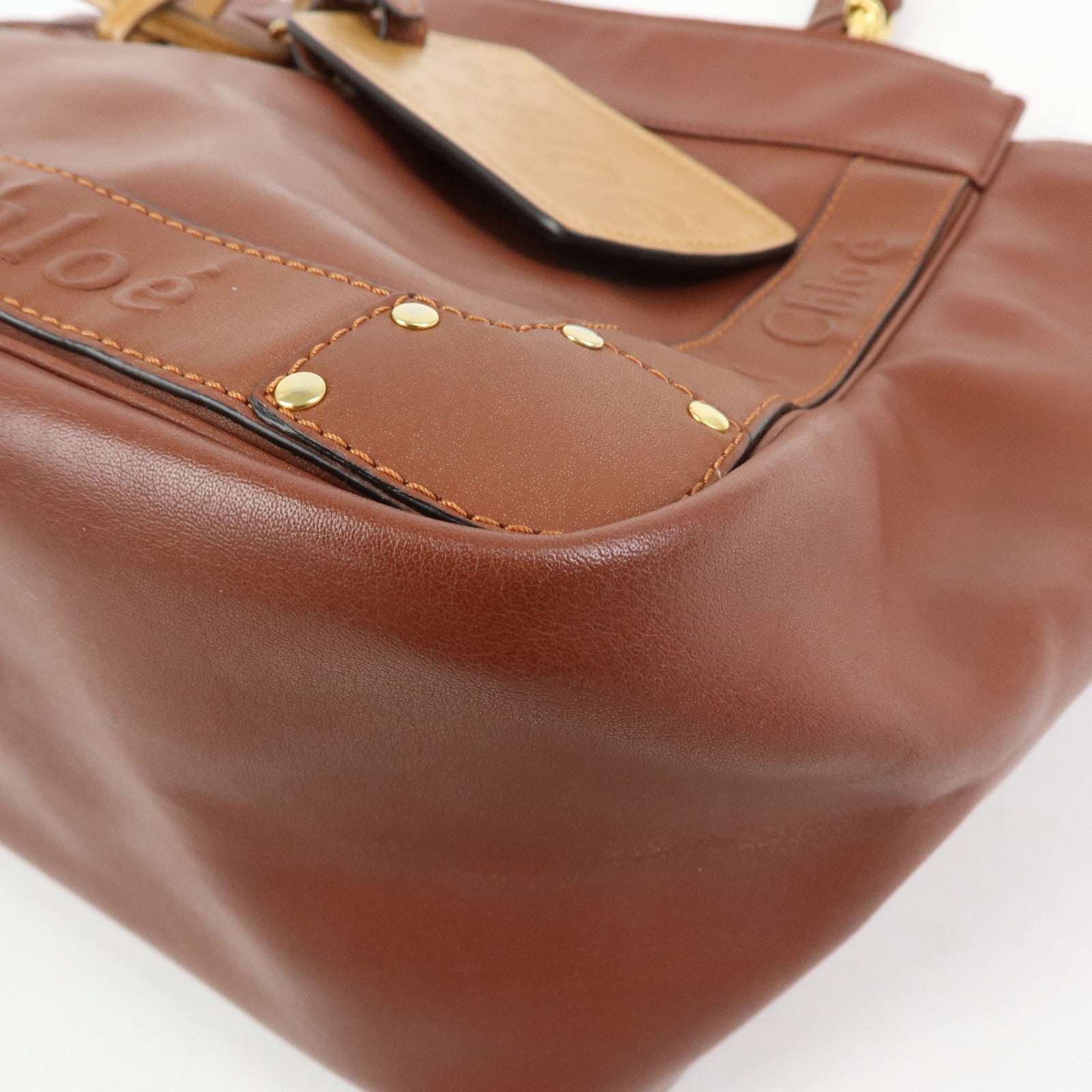 Chloe Eden Leather Tote Bag Shoulder Bag Tassel Charm Brown