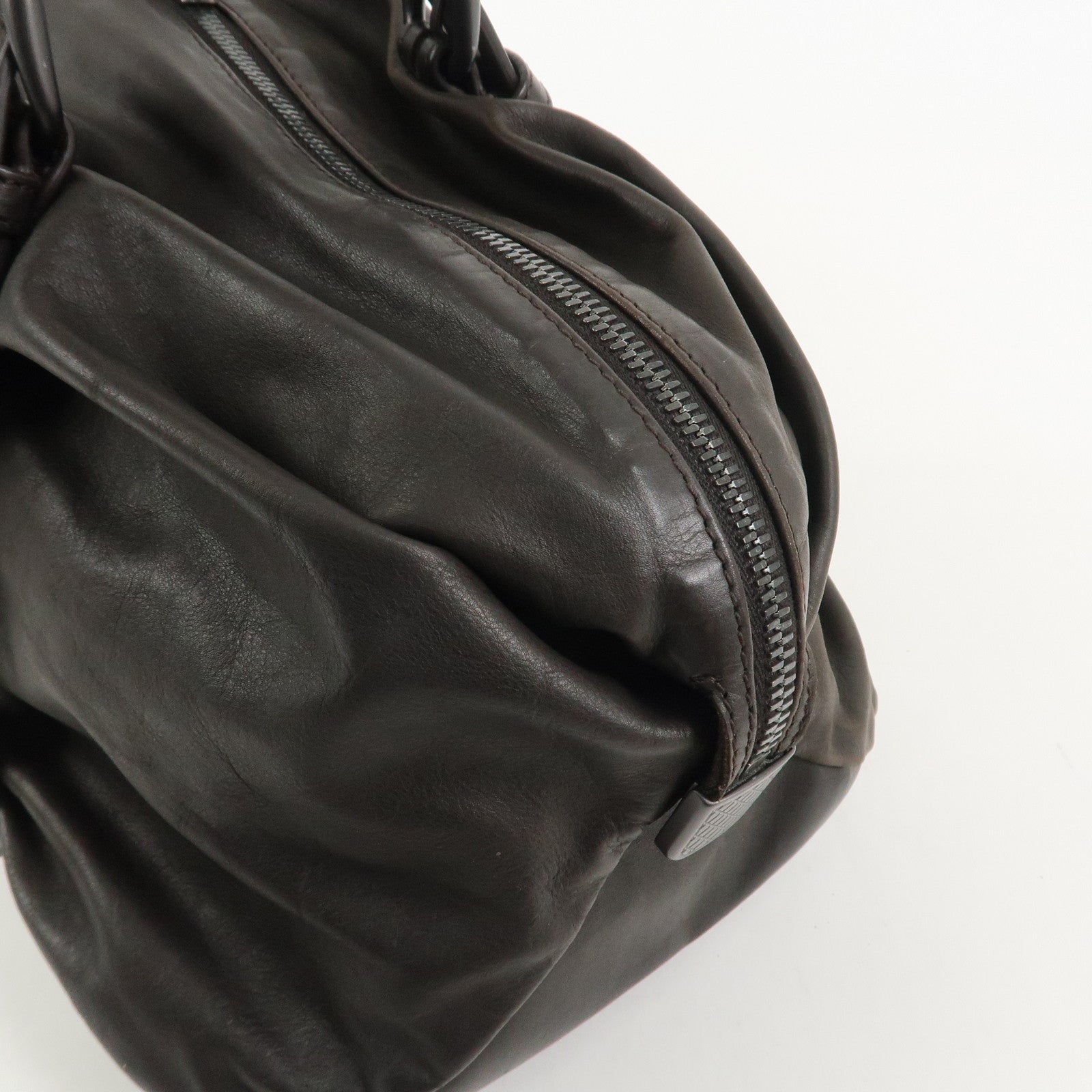 BOTTEGA VENETA Intrecciato Lamb Skin Hand Bag Dark Brown114087